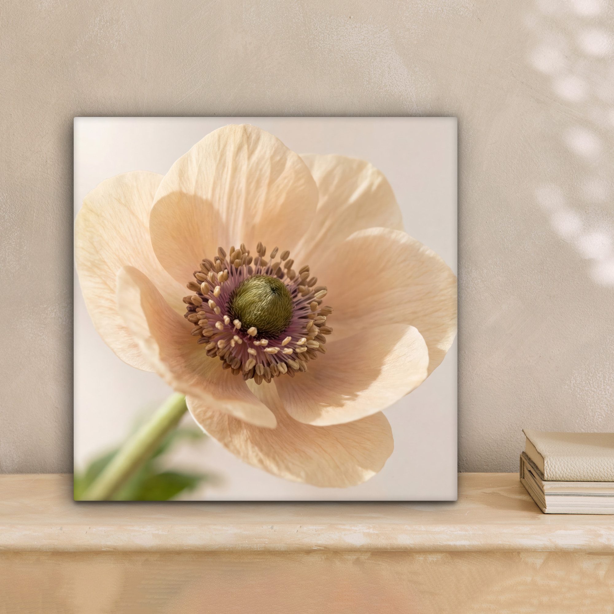 OneMillionCanvasses® Leinwandbild Blume - Minimalistisch - Grün, Fotodruck (1 St), Wandbild, Deko Schlafzimmer Wohnzimmer Flur 20x20 cm
