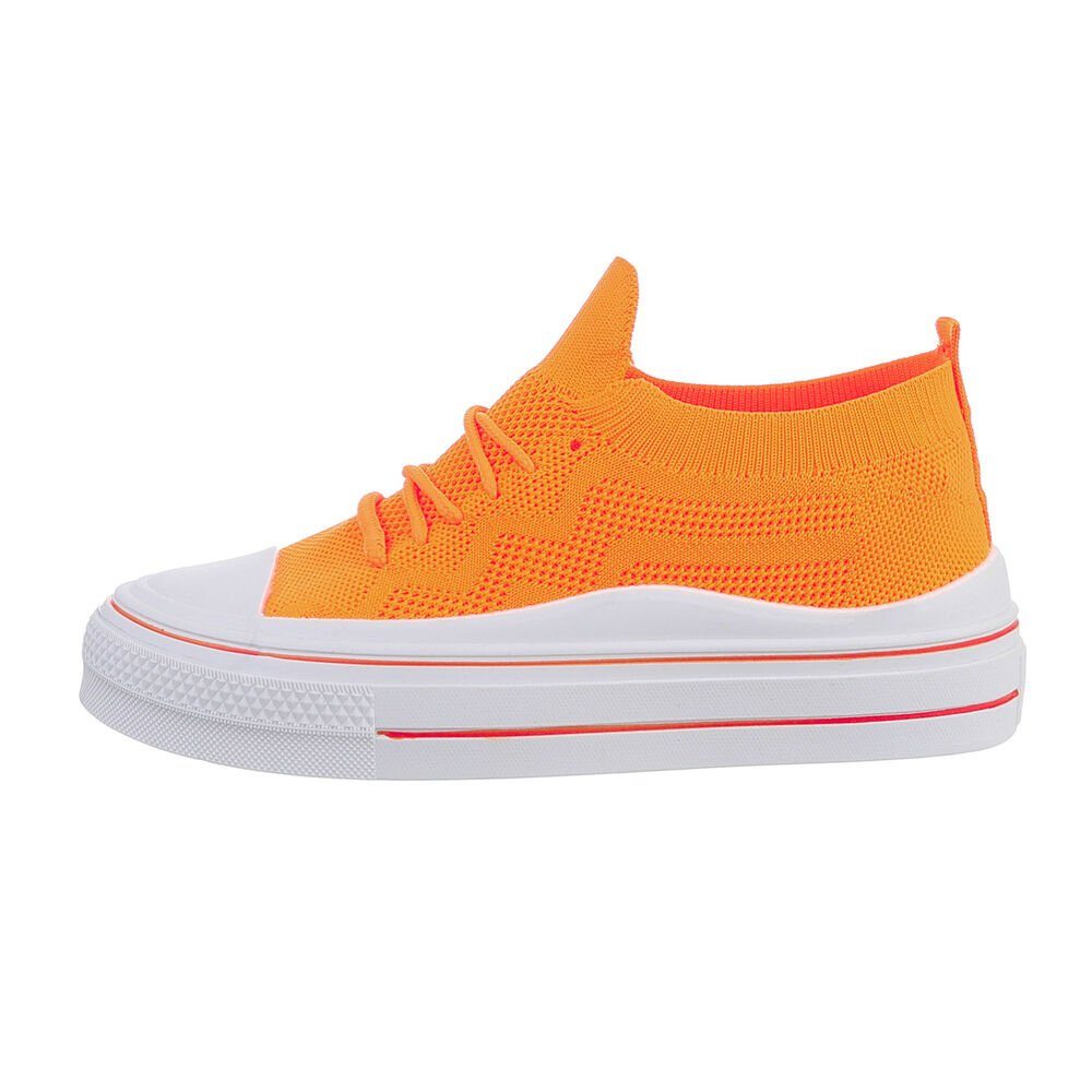 Ital-Design Damen Low-Top Freizeit Flach Sneakers Orange, Low Weiß Sneaker in Orange