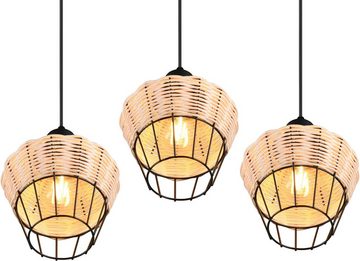 TRIO Leuchten Pendelleuchte Borka, ohne Leuchtmittel, warmweiß - kaltweiß, Boho Hängelampe aus Rattan 3-flammig exkl E27 max 40W höhenverstellbar