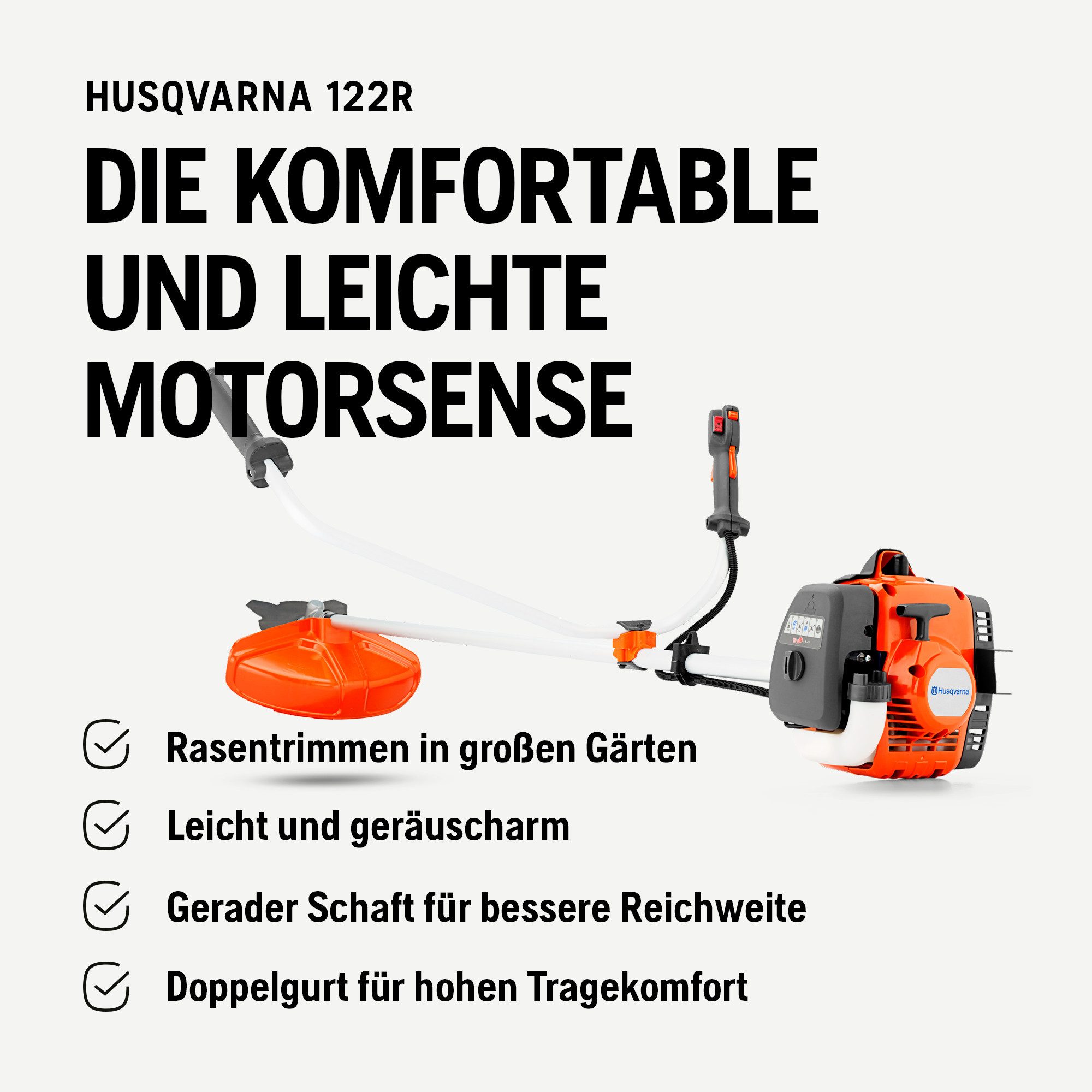 Husqvarna Benzin-Motorsense 122R, 2-Takt Freischneider, 43 cm Schnittbreite, Tap 'n Go Kopf – Bild 4 von 5