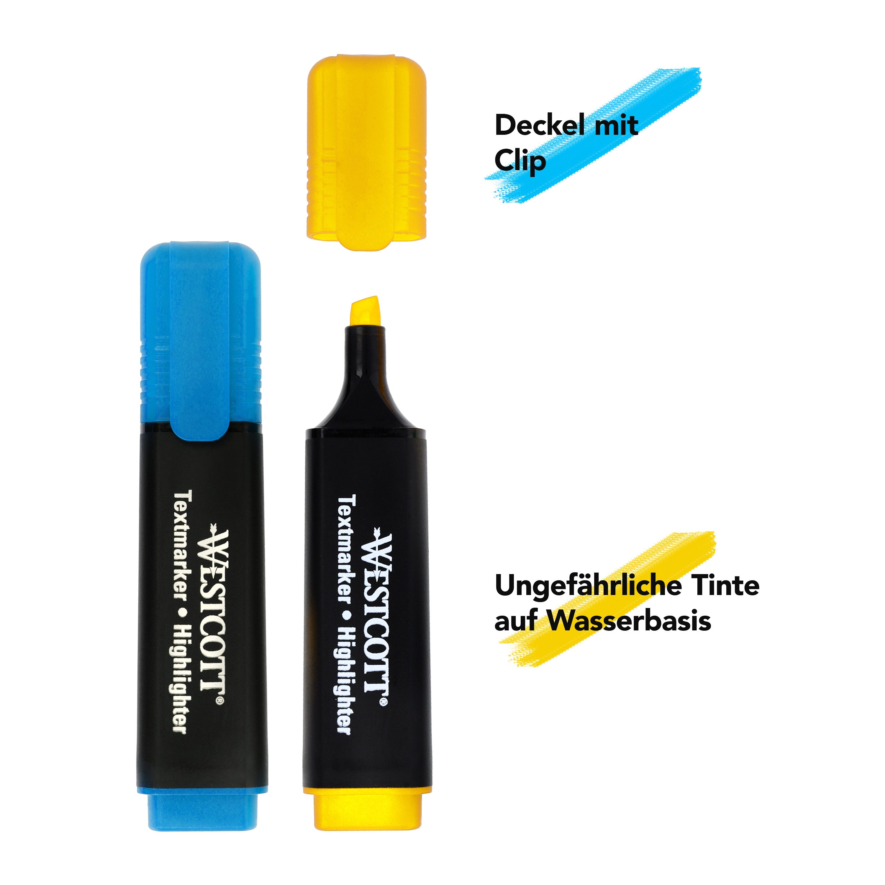 WESTCOTT Marker Tischset 20 Stück Neon & Pastell, Textmarker Highlighter in Halterung, (Vorteilspack, 20-tlg), 2-5 mm Strichstärke, Premium Tinte aus Deutschlan – Bild 4 von 5