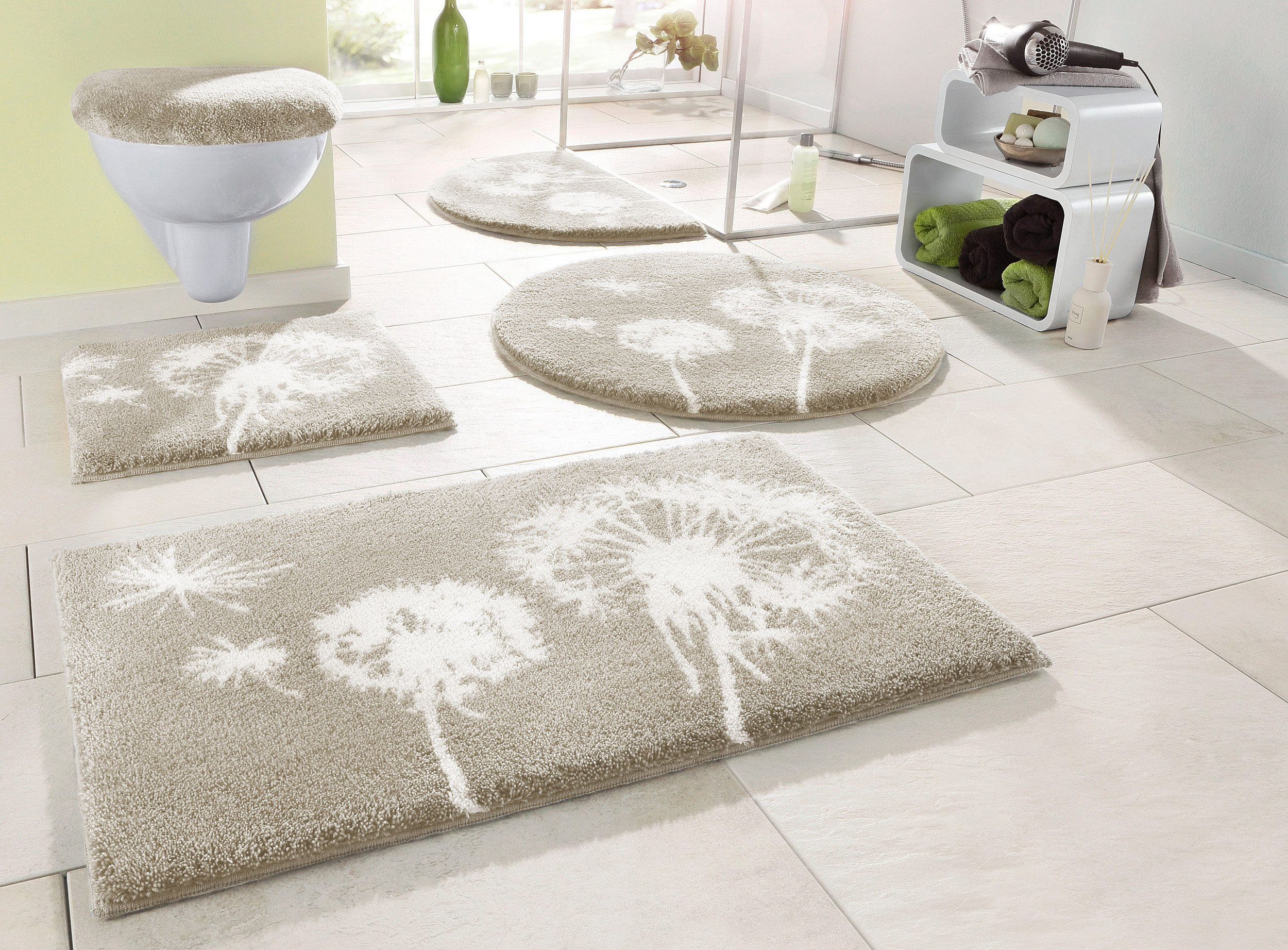 Grund Badematte Pusteblume, Badvorleger, Badezimmer Teppich, sehr weich, Höhe 20 mm, rutschhemmend beschichtet, schnell trocknend, fußbodenheizungsgeeignet, Polyacryl, rechteckig, weiche Haptik, auch als 2-teiliges Set erhältlich, Made in Europe