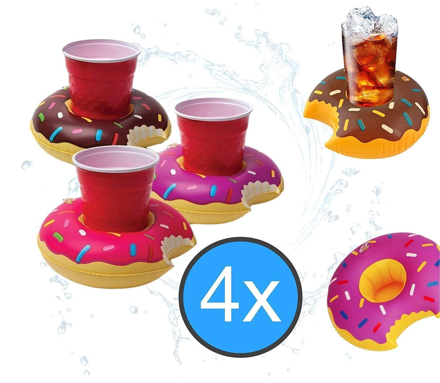 Aufblasbares Partyzubehör 4x Getränkehalter Donut pink - aufblasbar schwimmender Halter Pool