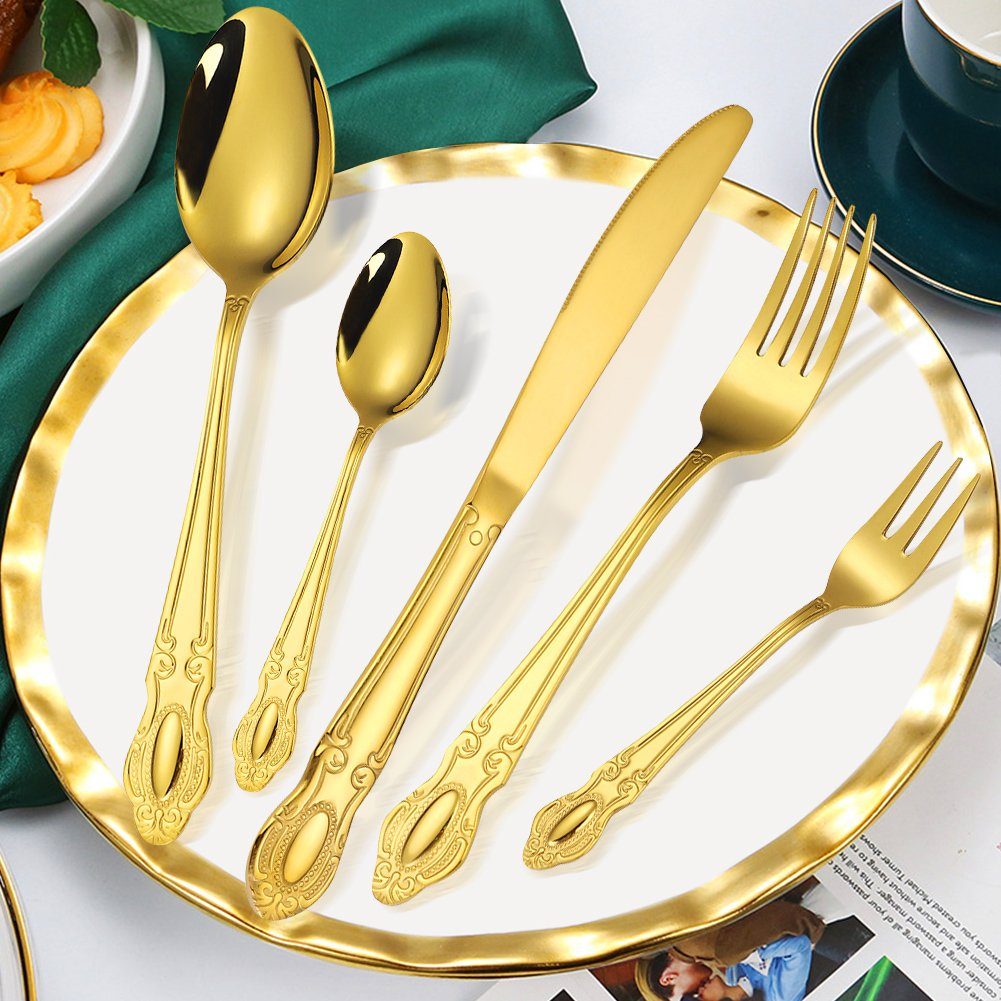 KingLux Besteck-Set 40 teiliges Besteck Set 8 Personen Luxus Palaststil glänzend (40-tlg), 8 Personen, Edelstahl