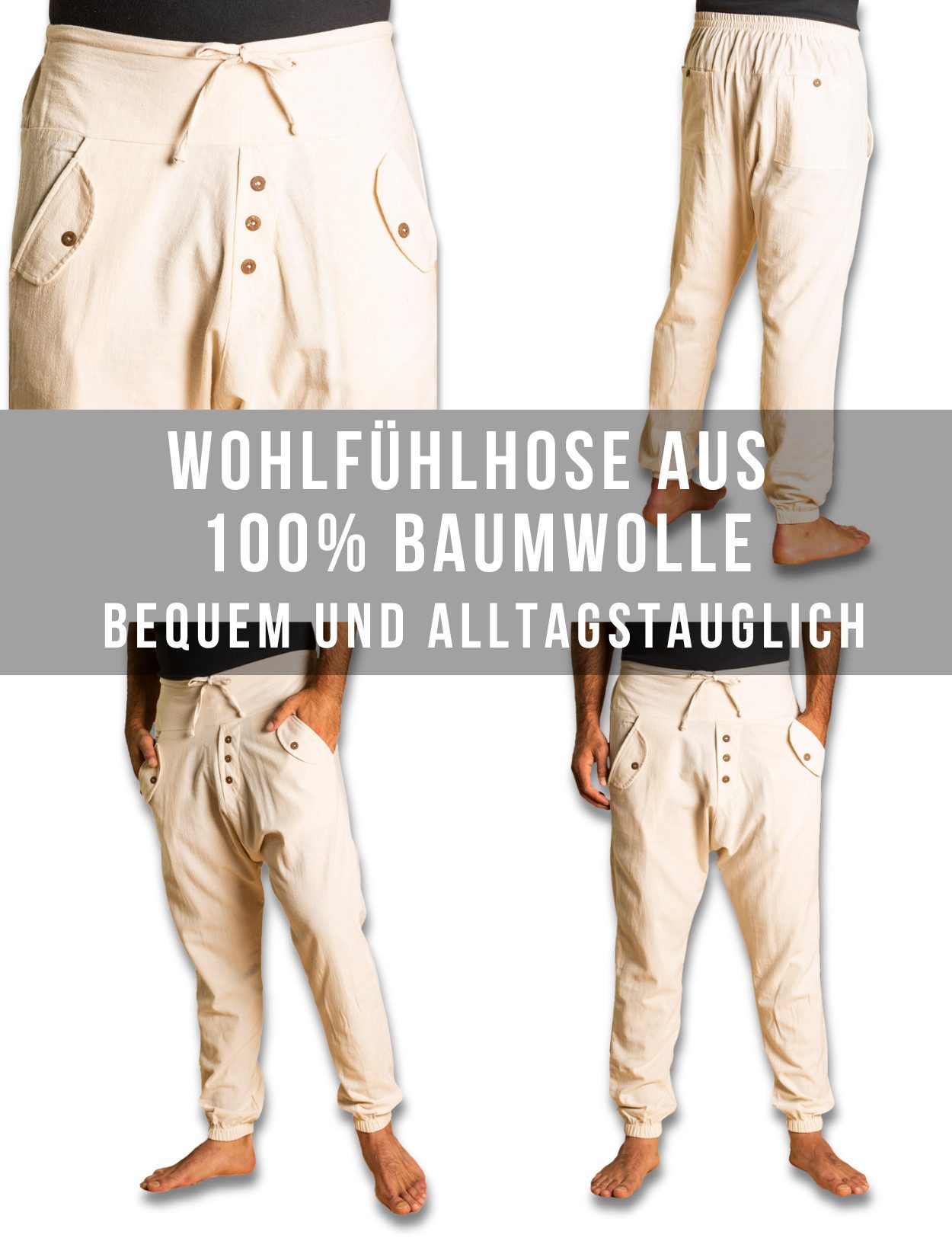 PANASIAM Haremshose Yogipants classic bequeme Freizeithose wie Aladinhose Unisex für Damen und Herren Haremshose Tunnelzug vorne Gummiband hinten
