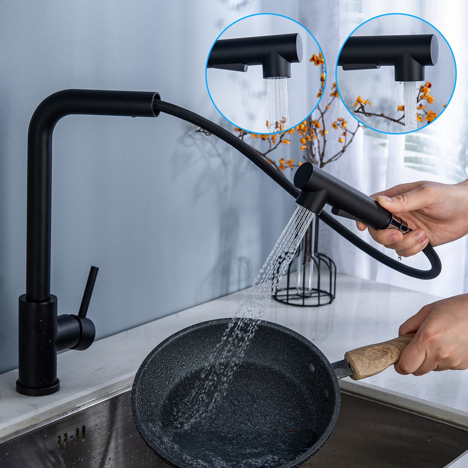 Masbekte Küchenarmatur 360° drehbar ausziehbar Edelstahl Küchenspüle Wasserhahn