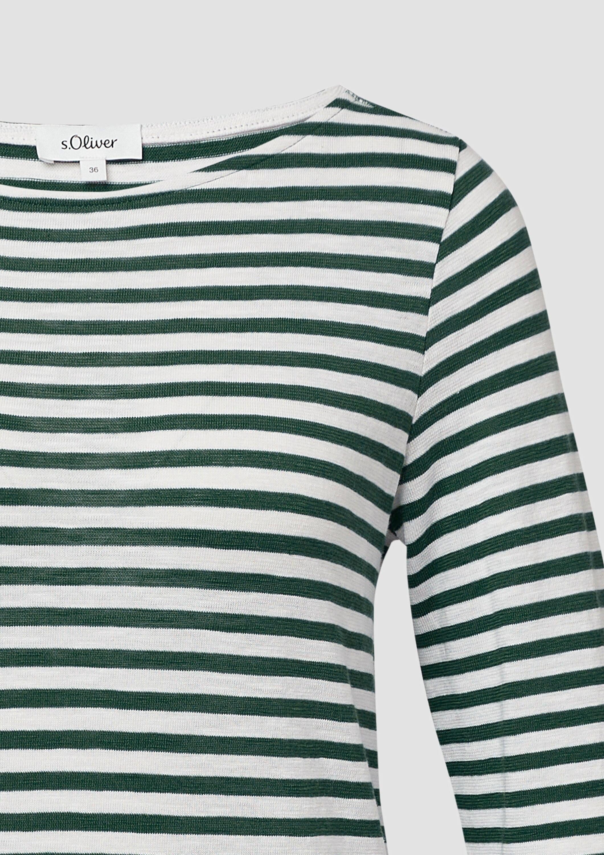 s.Oliver Langarmshirt T-Shirt Gestreiftes Langarmshirt aus Flammgarn mit U-Boot-Ausschnitt
