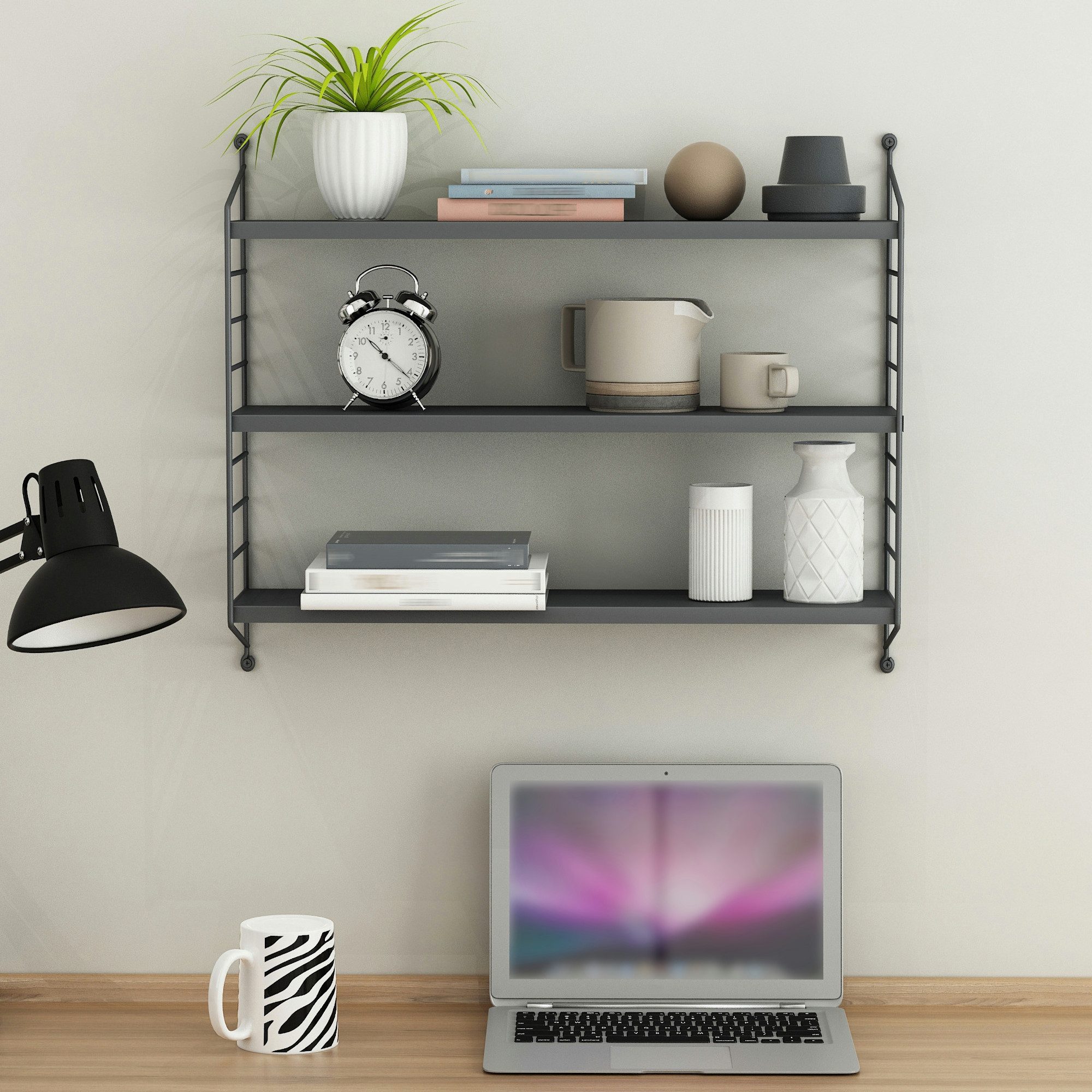 en.casa Wandregal, »Strängnäs« Hängeregal mit 3 Regalböden Metall Dunkelgrau