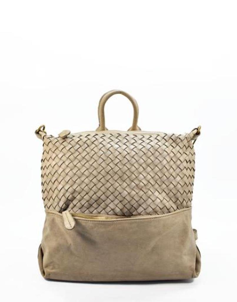 Taupe Mona Designer Cityrucksack Ledertasche BZNA Backpacker Flechtmuster Damenhandtasche,