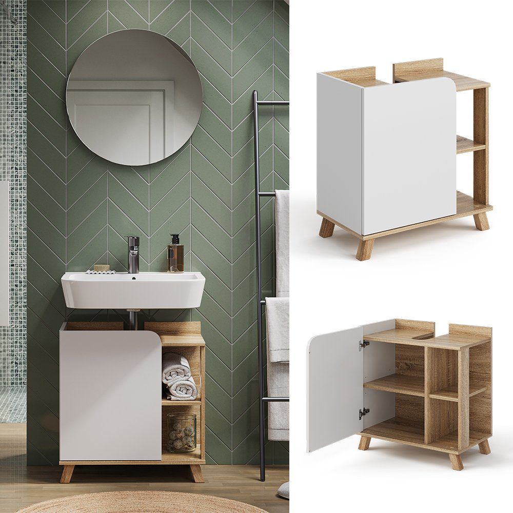 Vicco Waschbeckenunterschrank Karen, Sonoma/Weiß, 60 x günstig online kaufen