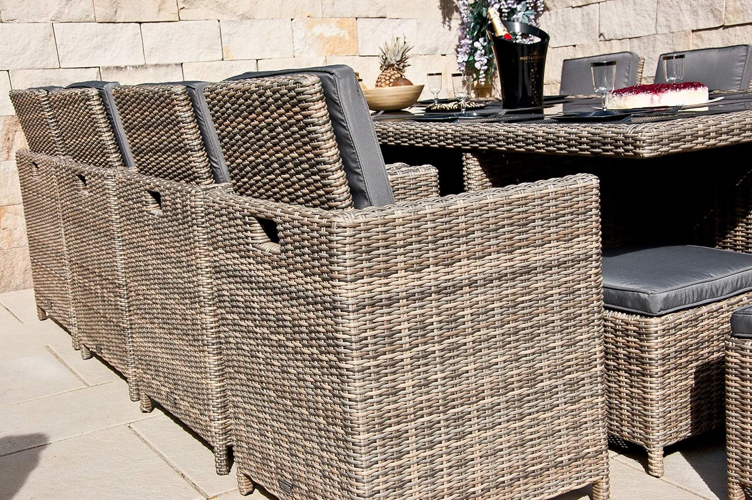 Ragnarök Möbel-Design Garten-Essgruppe Heimdall Esstisch Set 8+4, (Set, Polyrattan, Alu), umklappbare Rückenlehnen, Würfelsystem – Bild 4 von 5