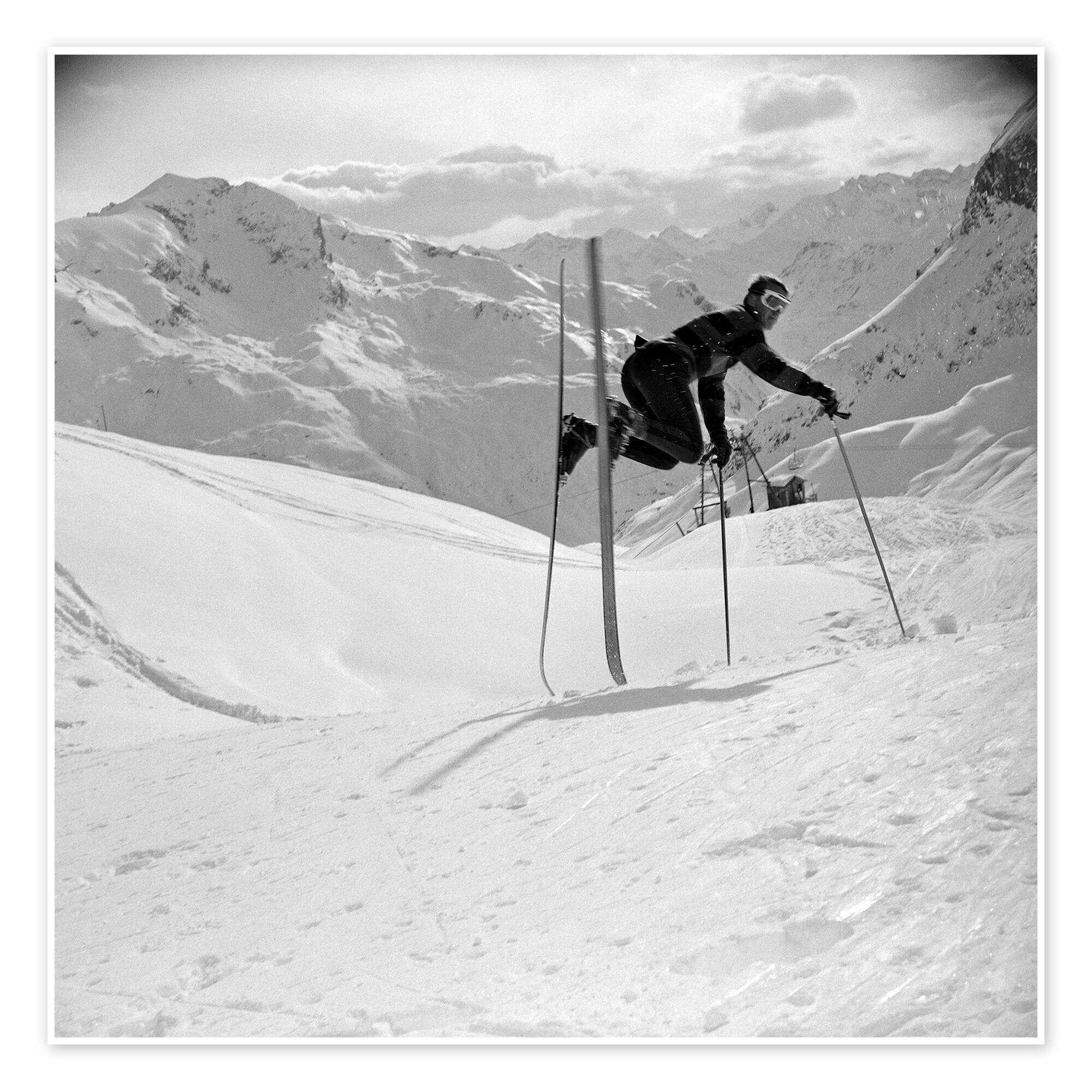 Posterlounge Wandbild Skiprofi in perfekter Pose, Vintage Ski Collection, erhältlich als Poster, Leinwandbild, Wandsticker oder Acrylglasbild