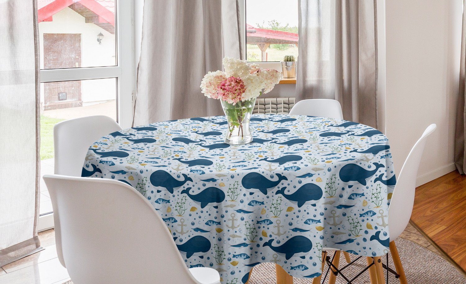 Esszimmer Fisch-Motiv Dekoration, Kreis Abakuhaus für Säugetier Big Tischdecke Size Küche Abdeckung Tischdecke Wal