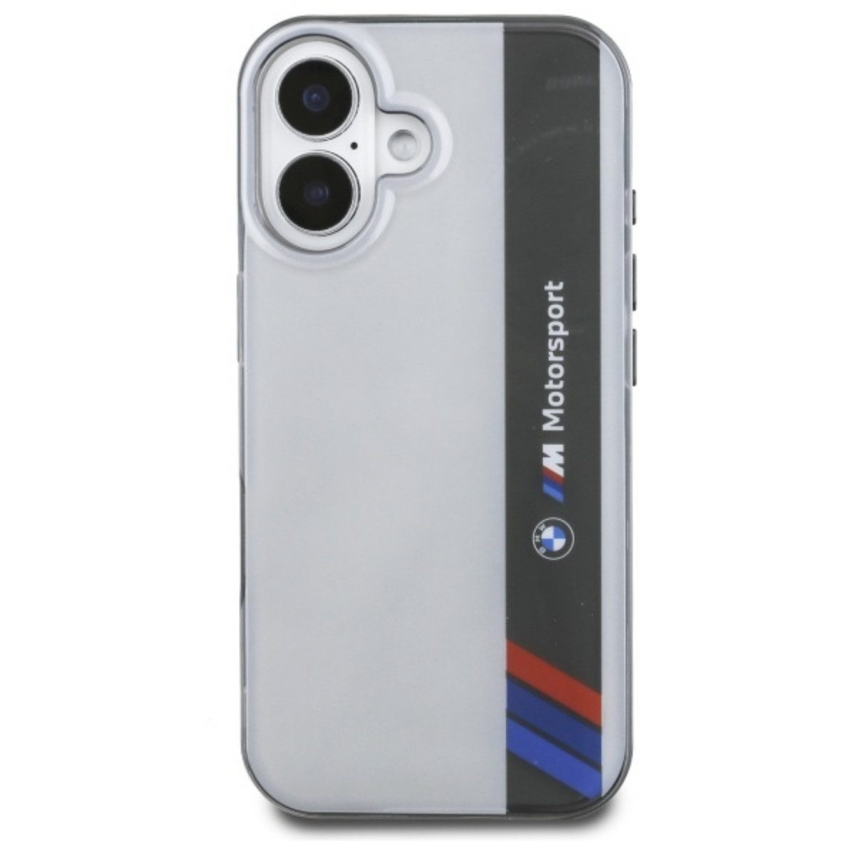BMW Handyhülle Motorsport Vertical mit Magnetfunktion Kompatibel mit iPhone 16 Grau 6,1, Sportliches IML mit vertikalem Motorsport Streifen und Magnetfunktion