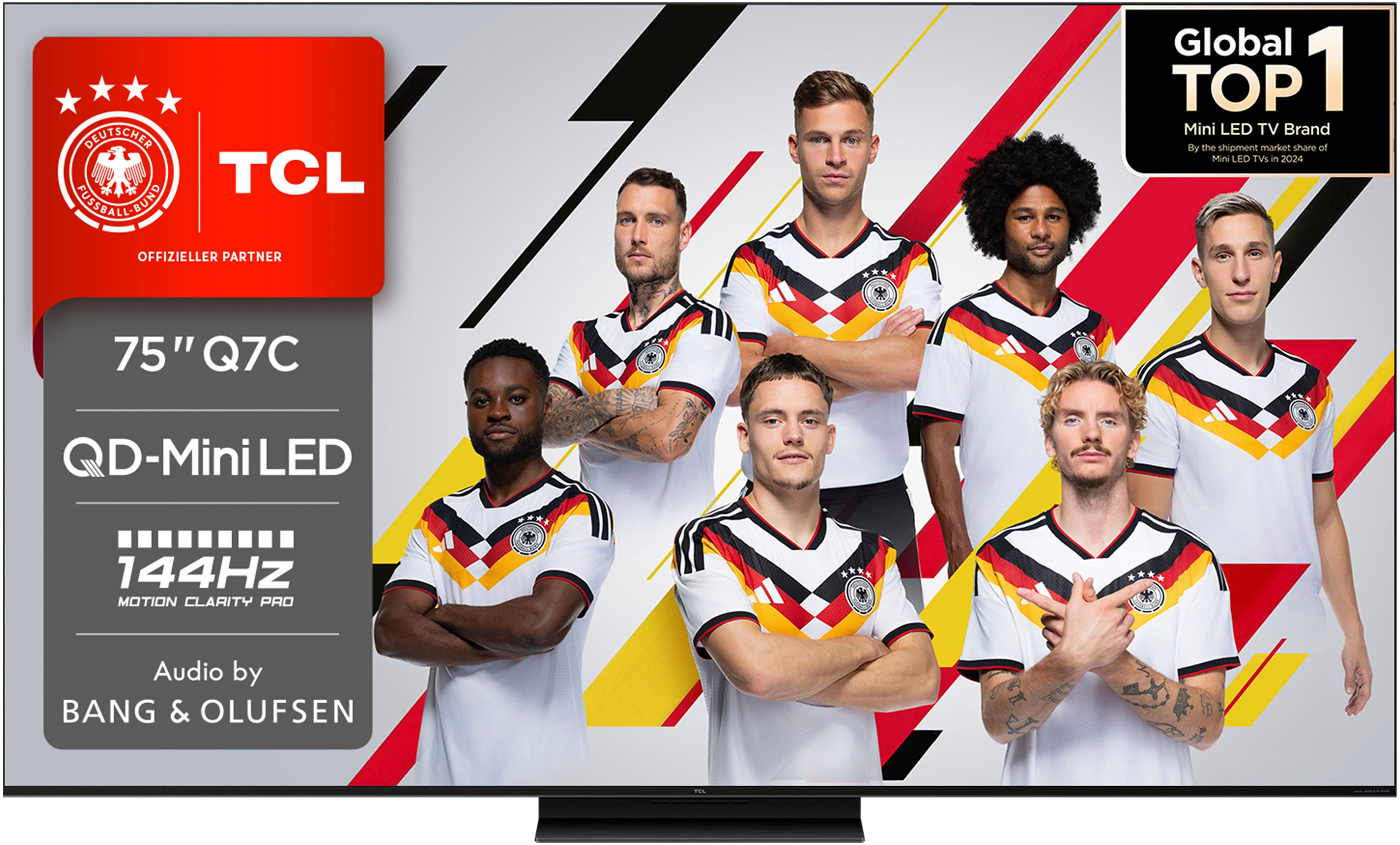 TCL 75Q7CX7 Mini-LED-Fernseher (189 cm/75 Zoll, 4K Ultra HD, Google TV, Smart-TV, Audio von Bang & Olufsen, Dolby Vision, Smart TV, Apple TV, 4K HDR)