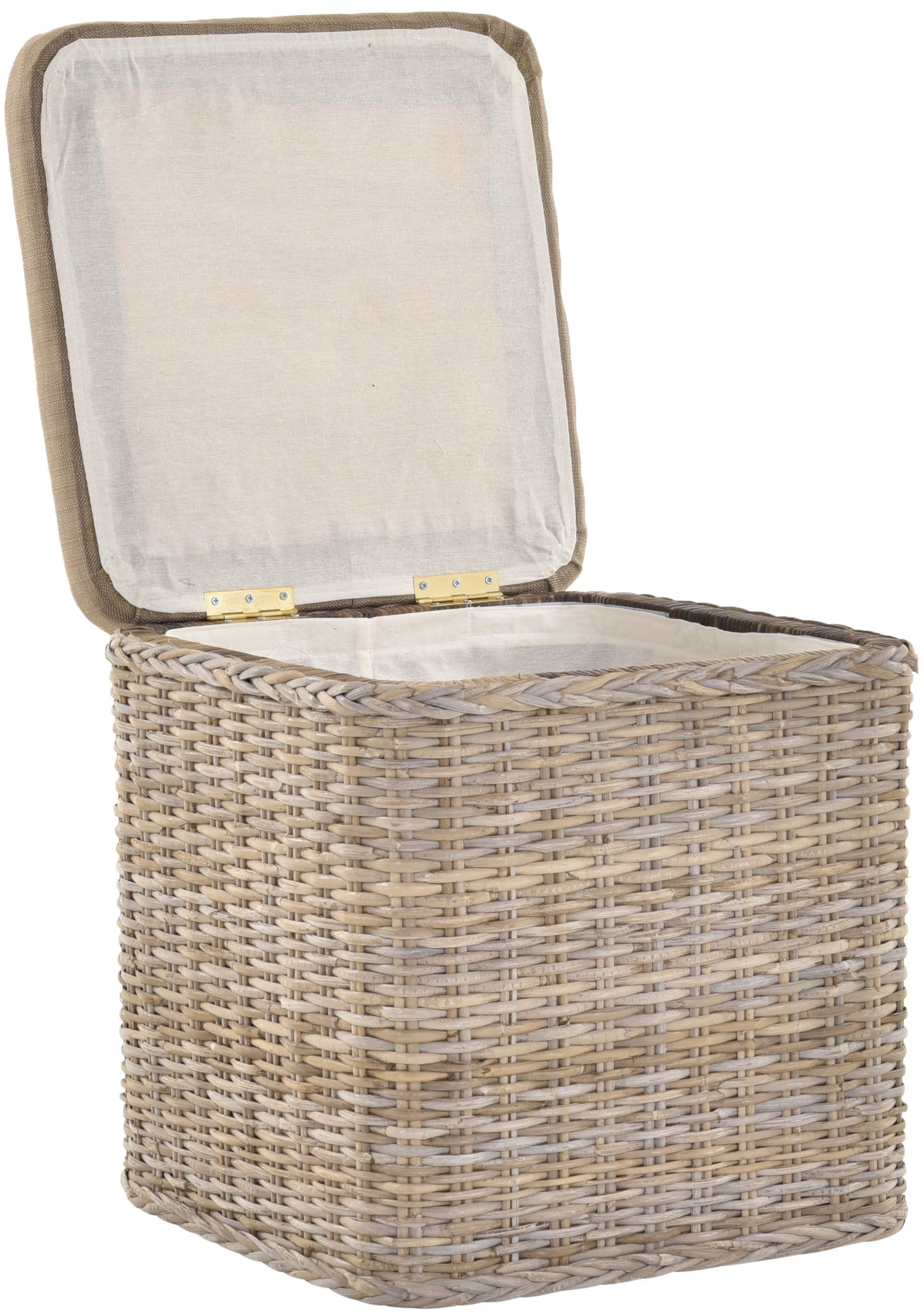 Krines Home Sitztruhe Rattan Wäschekorb Quadratisch Wäschetruhe Sitz gepolstert Flur-Bank, Aufbewahrungsbox mit Deckel Bad-Hocker Sitzhocker Wäschesammler
