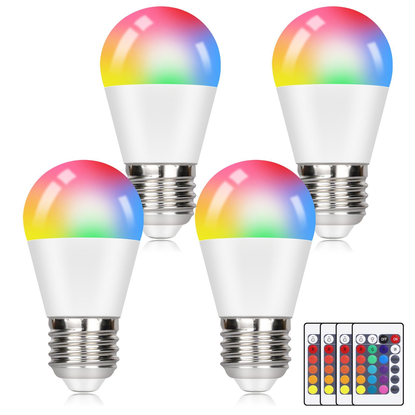 ZMH LED-Leuchtmittel Farbwechsel E27 Lampe RGB Light Bulb 3000k Warmweiß Dimmbar, E27, 4 St., 3000k, Mit Fernbedienung 4 Dynamic