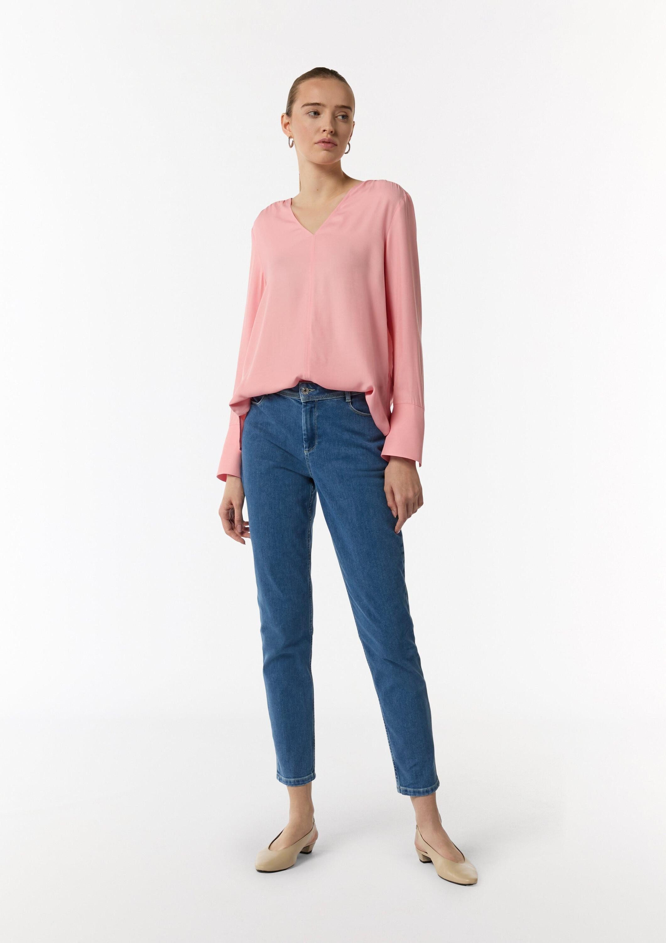 comma Langarmbluse Bluse Viskosebluse mit V-Ausschnitt