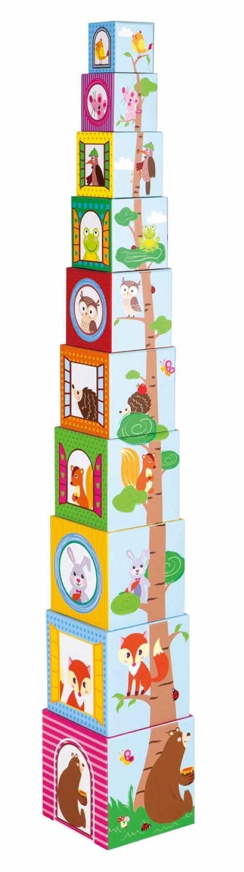 Lelin Lernspielzeug Holz - Domino / Legespiel und Stapelturm "Tiere" mit 10 Stapelblöcken, Set aus Domino / Legespiel und Stapelturm "Tiere"