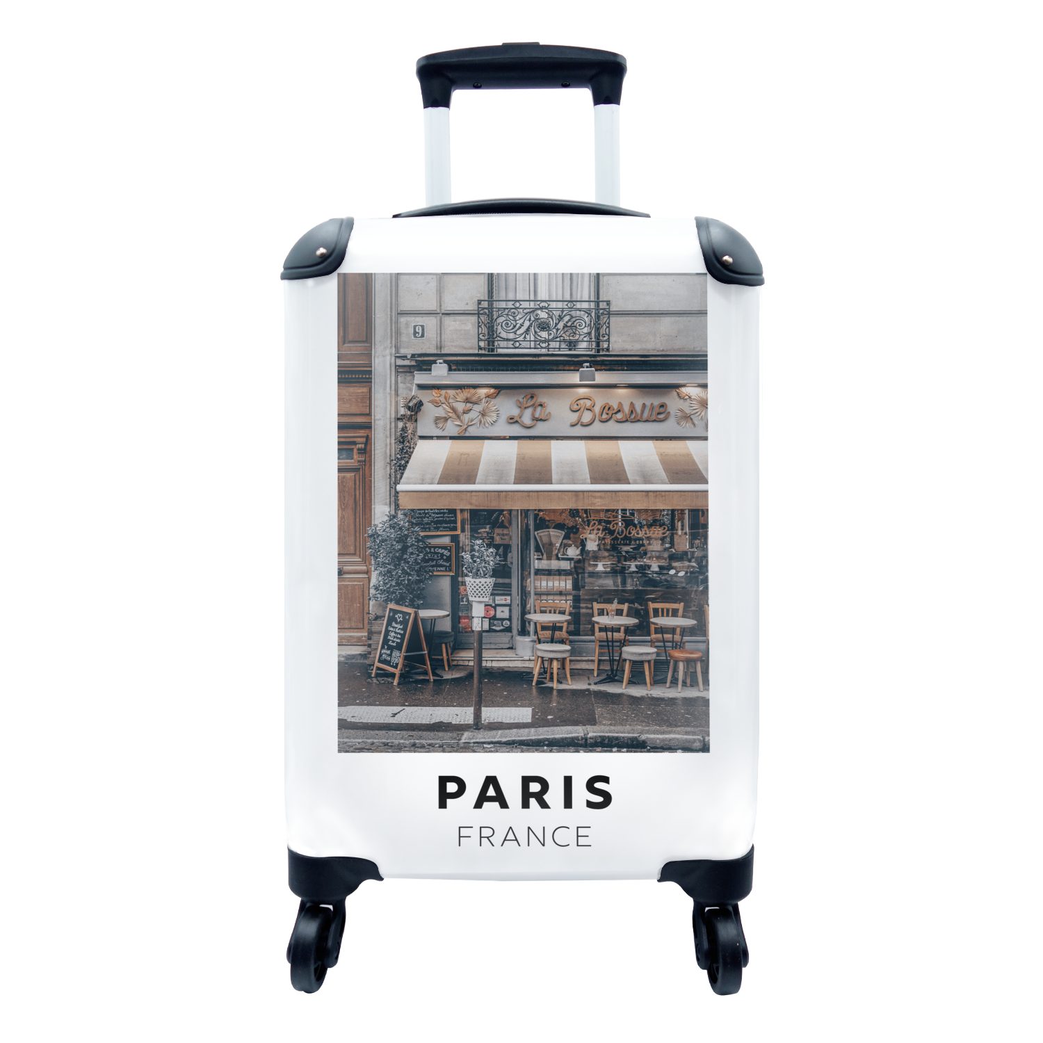 MuchoWow Handgepäckkoffer Paris - Frankreich - Cafe, 4 Rollen, Reisetasche mit rollen, Handgepäck für Ferien, Trolley, Reisekoffer