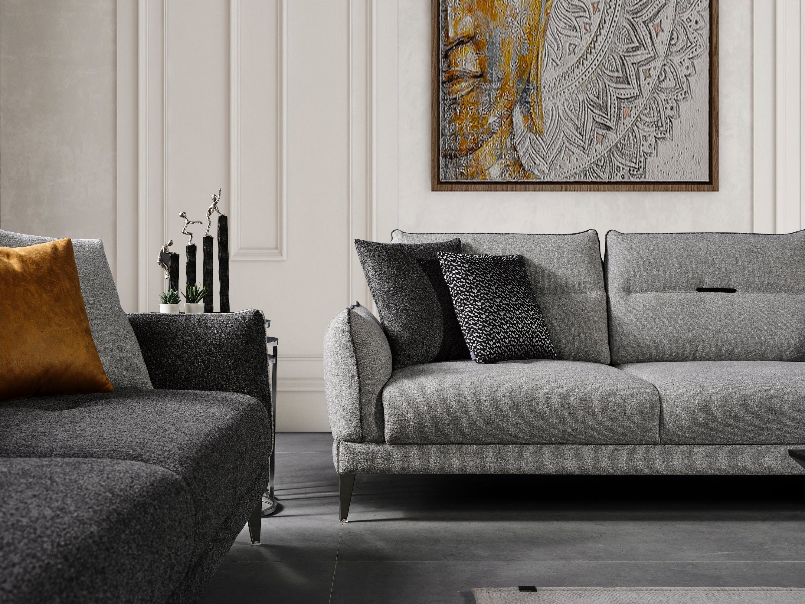 Villa Möbel Brussels, Teil, Handmade Quality,strapazierfähiger Beige Mikrofaser 1 Samtstoff Sofa