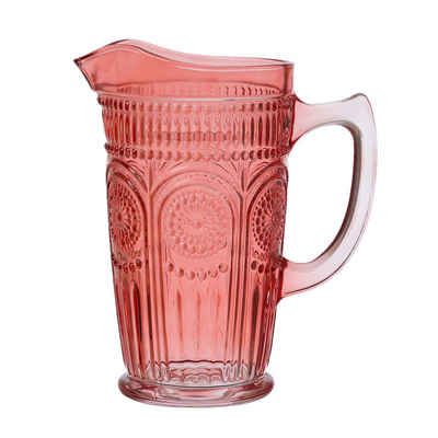 MARELIDA Wasserkrug Glaskrug Vintage Boho Blumenmuster Karaffe Tee Saft Kanne 1,4l rot