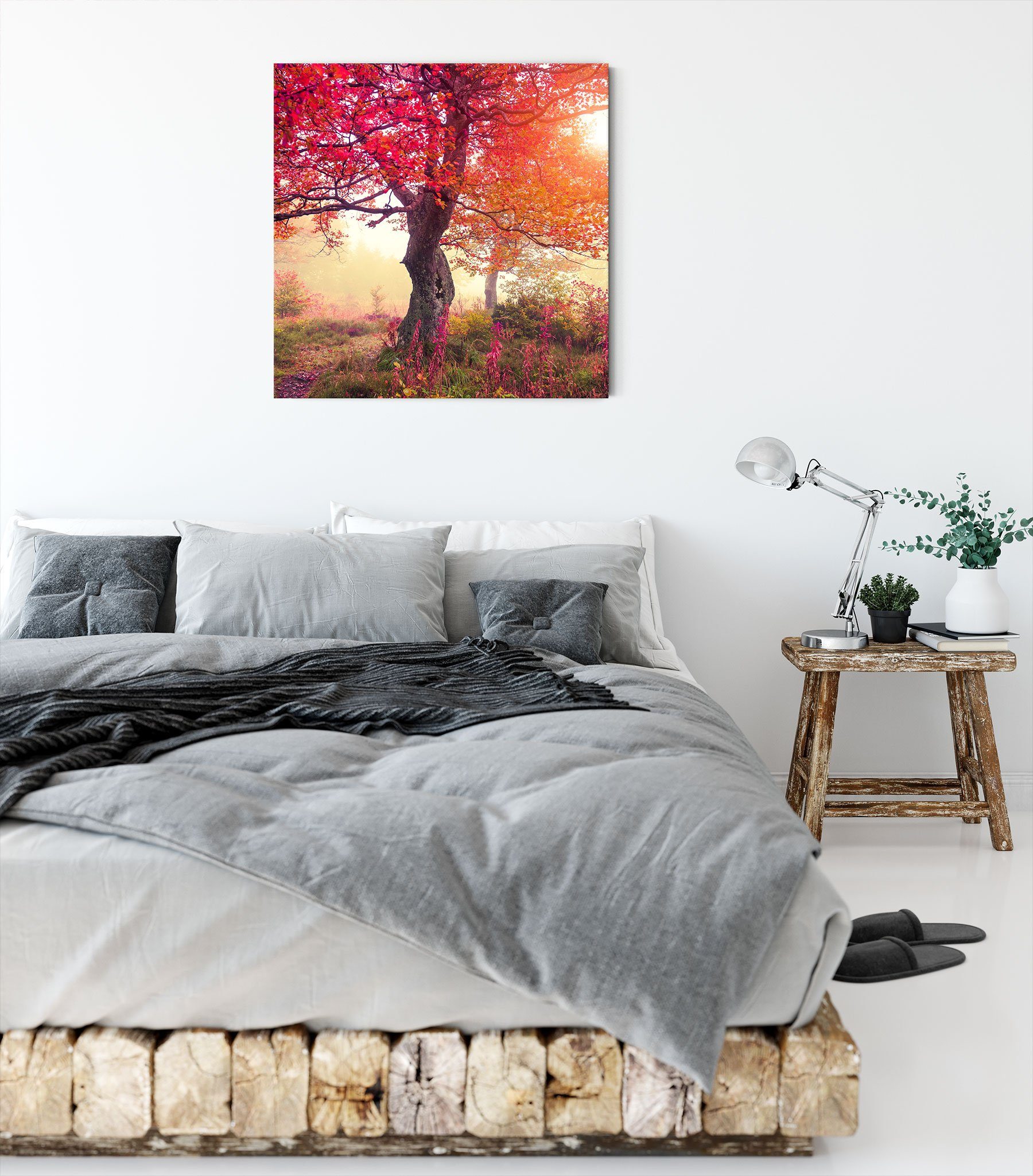 Herbstlandschaft, Leinwandbild bespannt, St), Herbstlandschaft fertig (1 Traumhafte Leinwandbild Zackenaufhänger inkl. Pixxprint Traumhafte