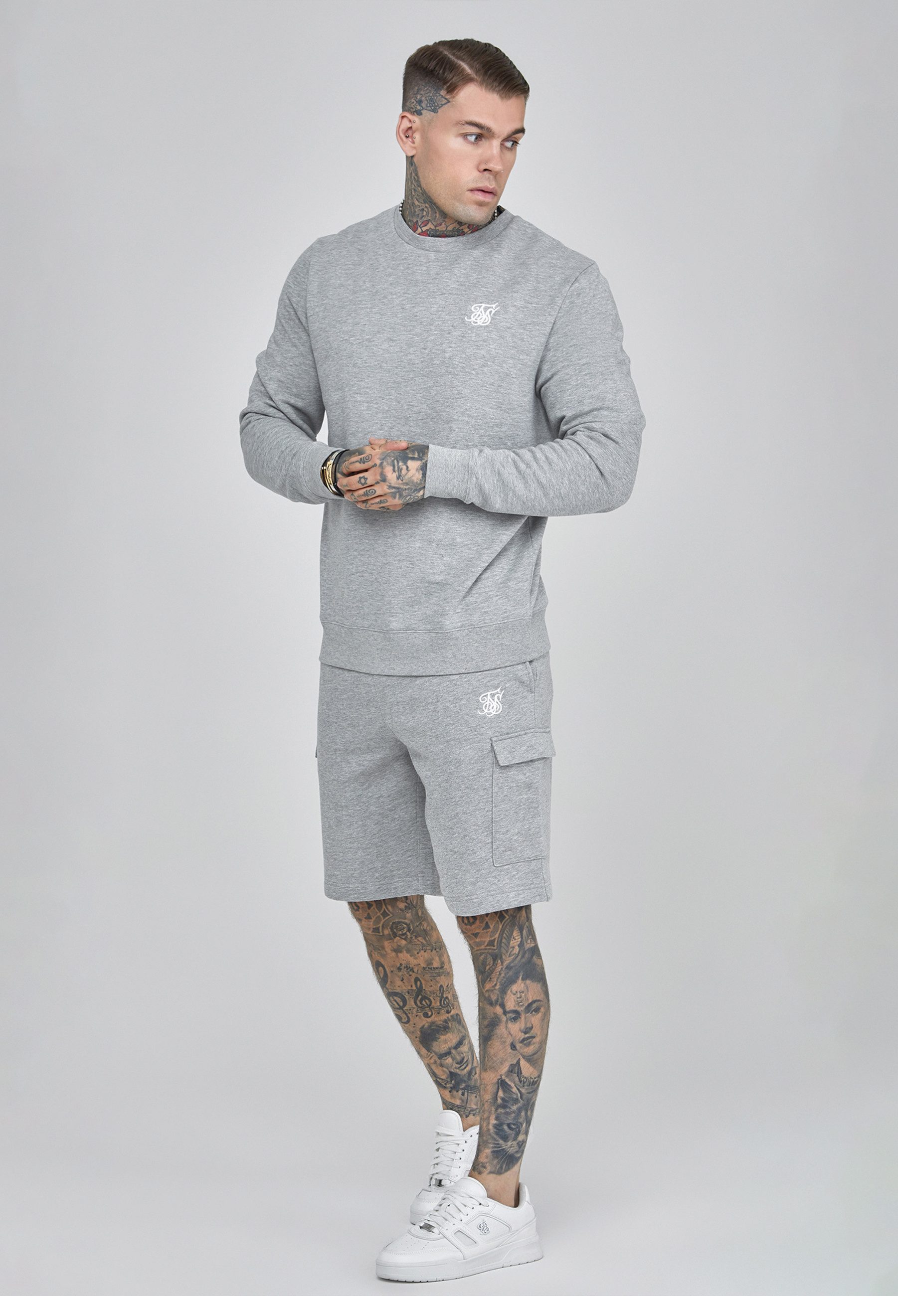 Siksilk Shorts SikSilk Herren Grau Marl Essentials Cargo Shorts