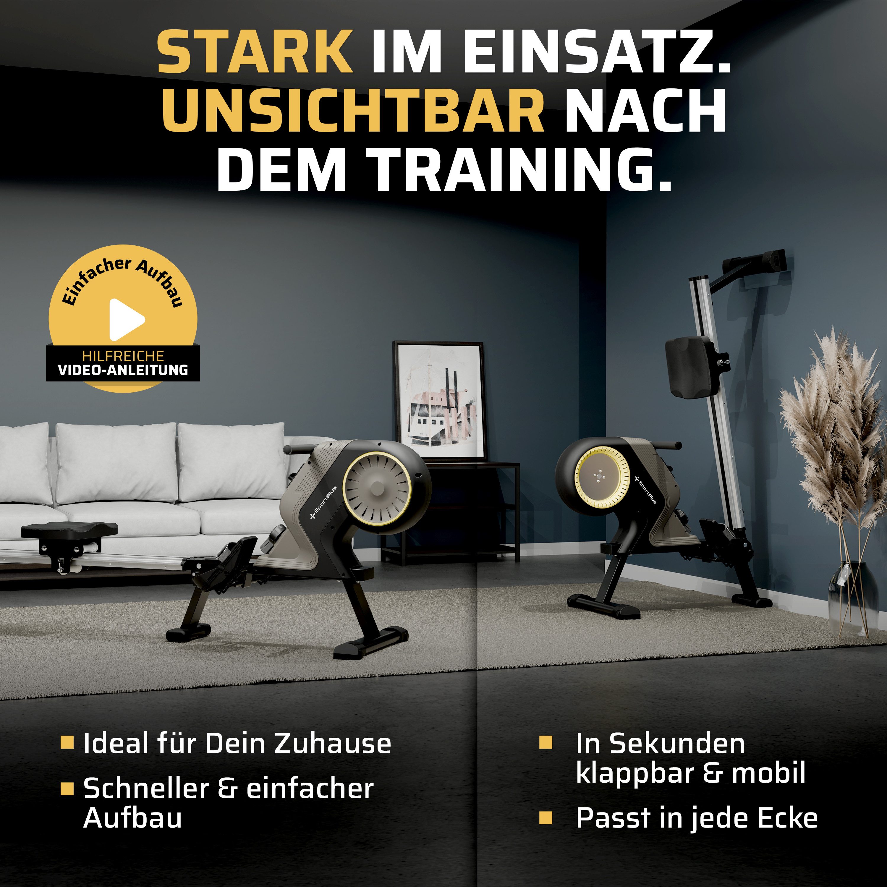 SportPlus Rudergerät SP-MR-1300-B-iE, Rudergerät, Magnetbremssystem, 16 Widerstandsstufen, klappbar