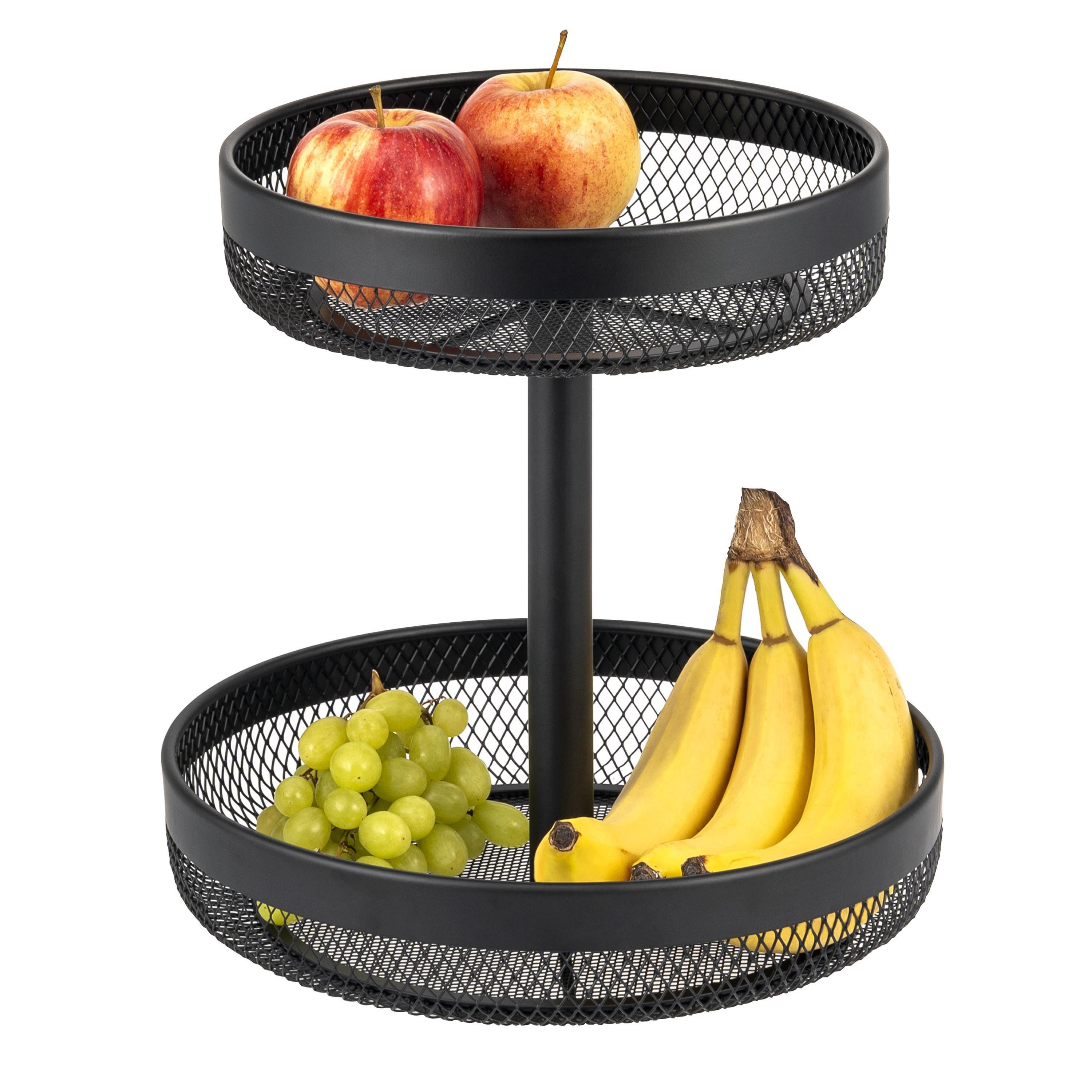 eluno Obstschale 2-stöckige Obstetagere, Obstkorb aus schwarzem Metall