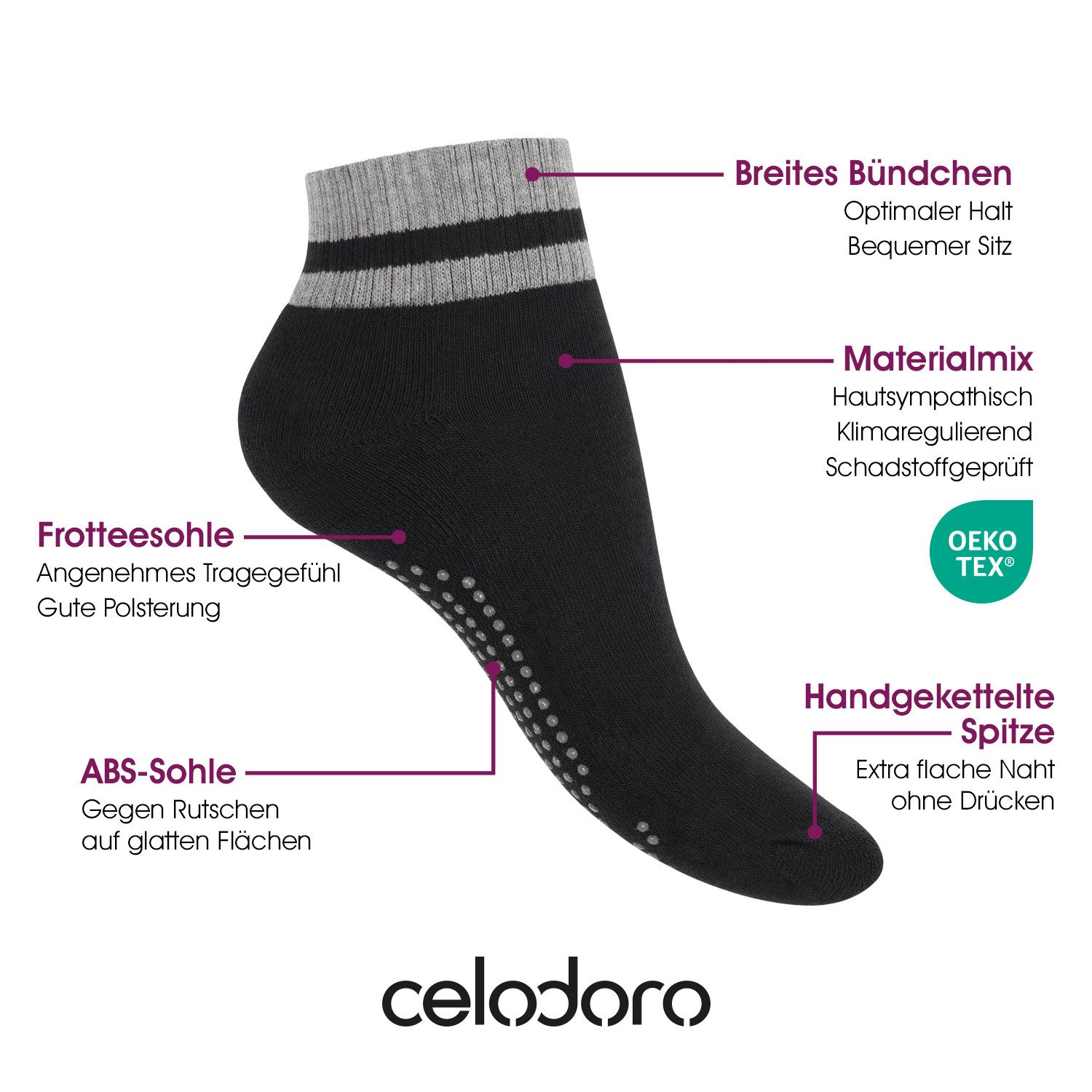 celodoro ABS-Socken Damen & Herren Yoga & Wellness Socken ABS Frotteesohle (4 Paar)