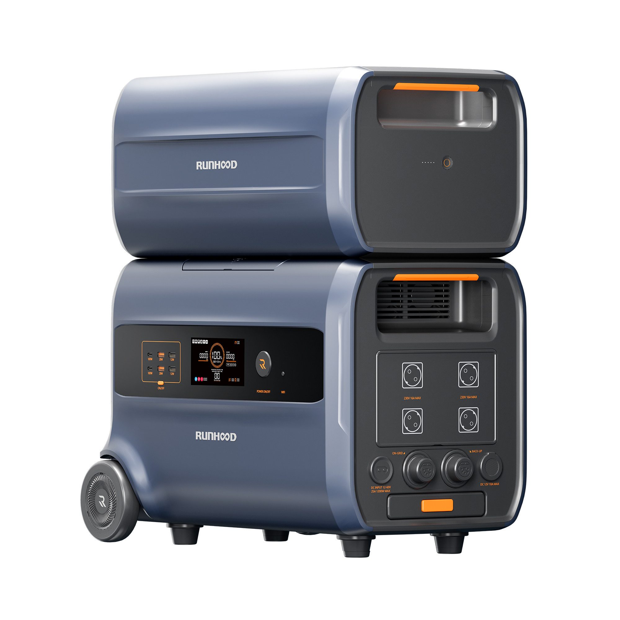 RUNHOOD Balcony Power Plant Runhood 2.4kWh Storage F2400, Expandable up to 19.2kWh, 1800 W, (LiFePO4, Runhood F2400), IP20, Mobile Power Station, Emergency Power Supply