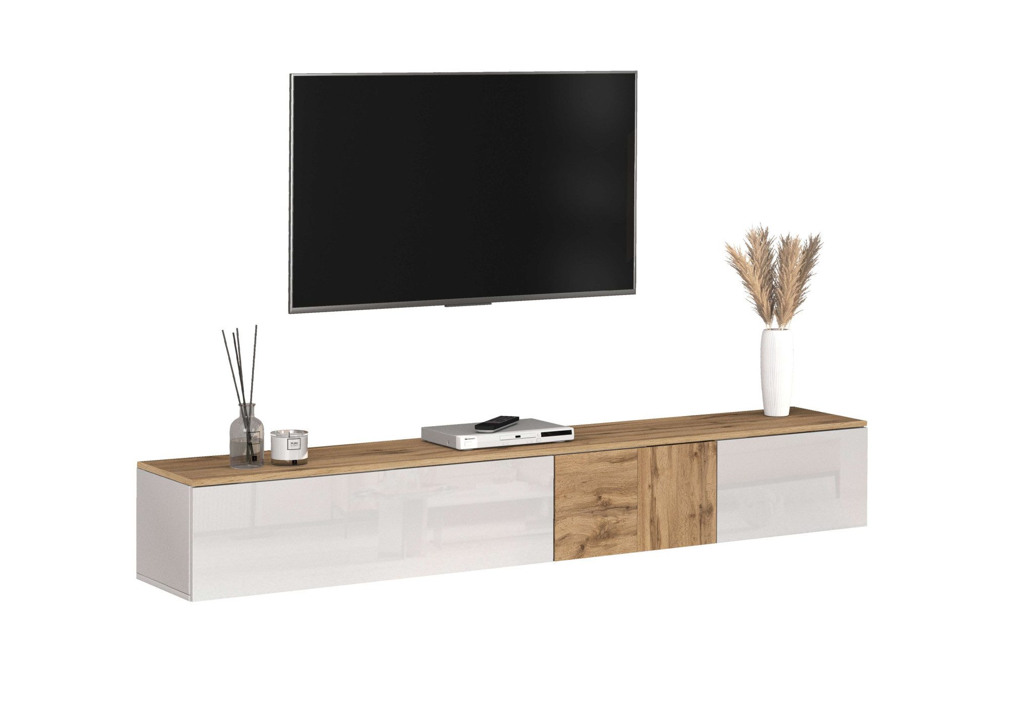 OTTO home Lowboard ISEO, TV-Kommode,TV-Möbel,TV-Bank, 3 Fächer, Breite 200 cm (1 St), stehend/hängend, 1 Klappe, 2 Türen Hochglanz lackiert, Made in Italy