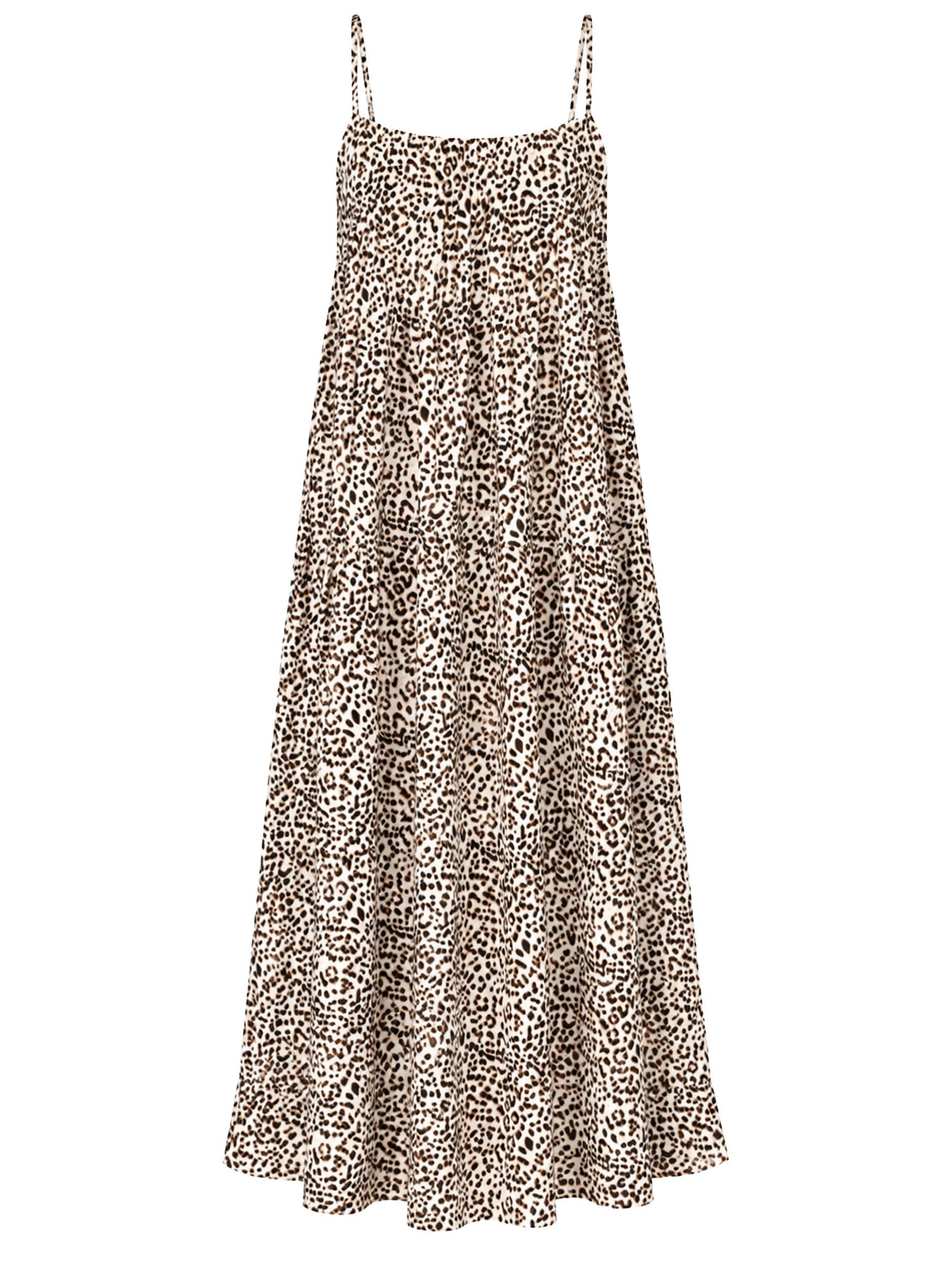 SASSYCLASSY Maxikleid Lockeres Trägerkleid mit Leo-Print für Damen Fließendes Maxikleid mit Spaghettiträgern und geradem Ausschnitt