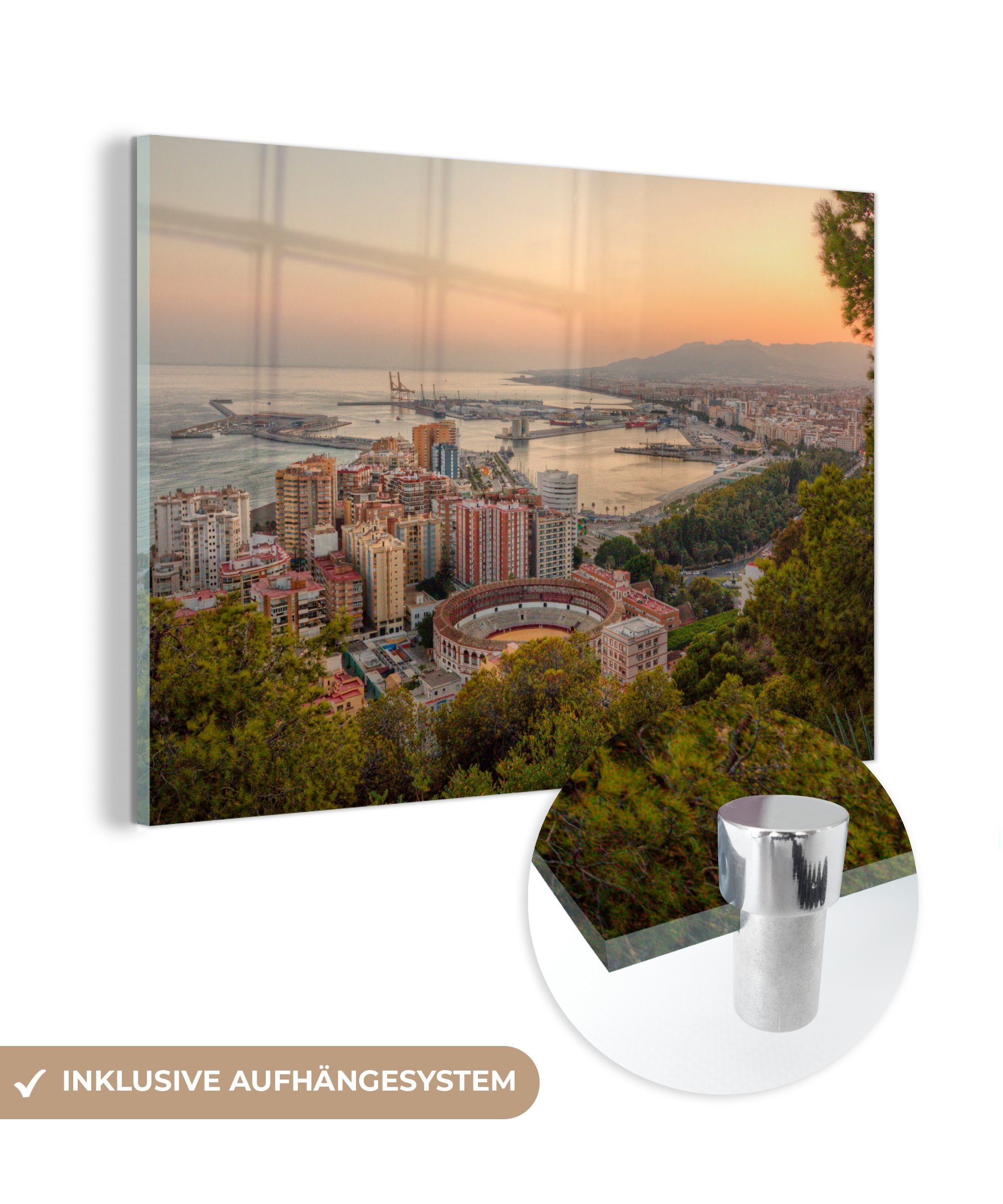 MuchoWow Acrylglasbild Malaga - Spanien - Bäume, (1 St), Acrylglasbilder Wohnzimmer & Schlafzimmer | Bilder