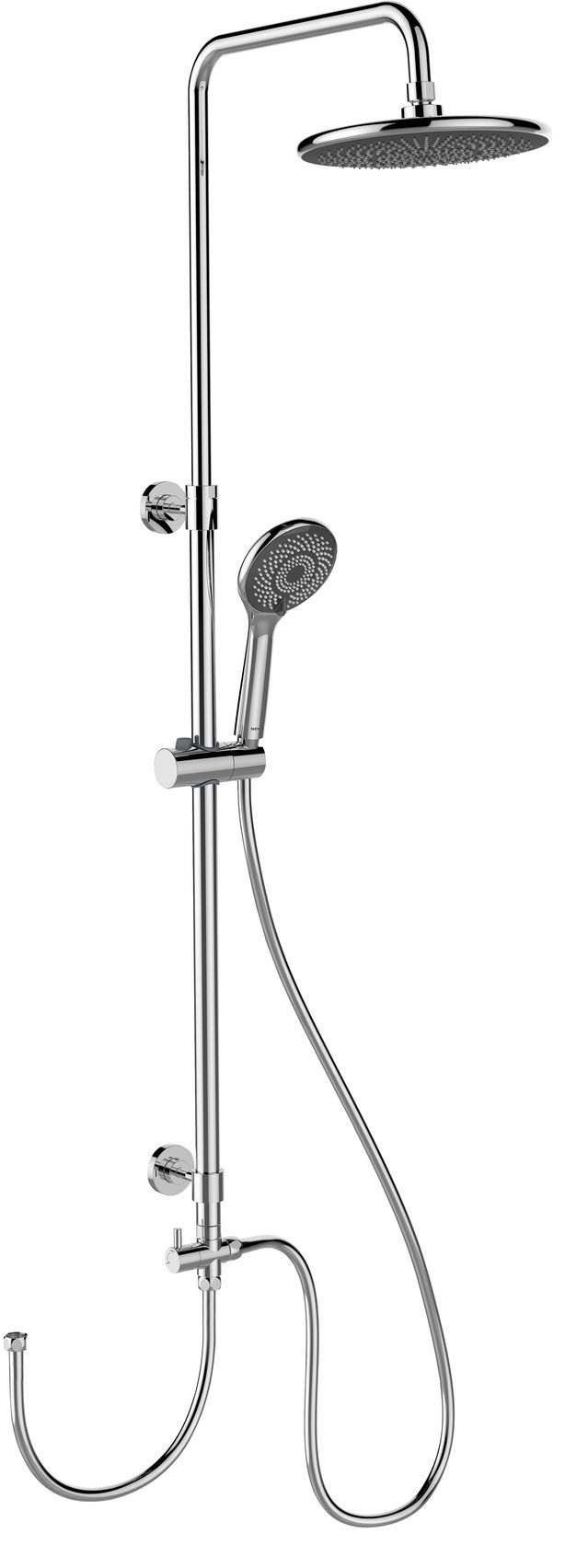 WENKO Duschsystem Watersaving, 3 Strahlart(en), Chrome, höhenverstellbare Duschstange von 75-120cm