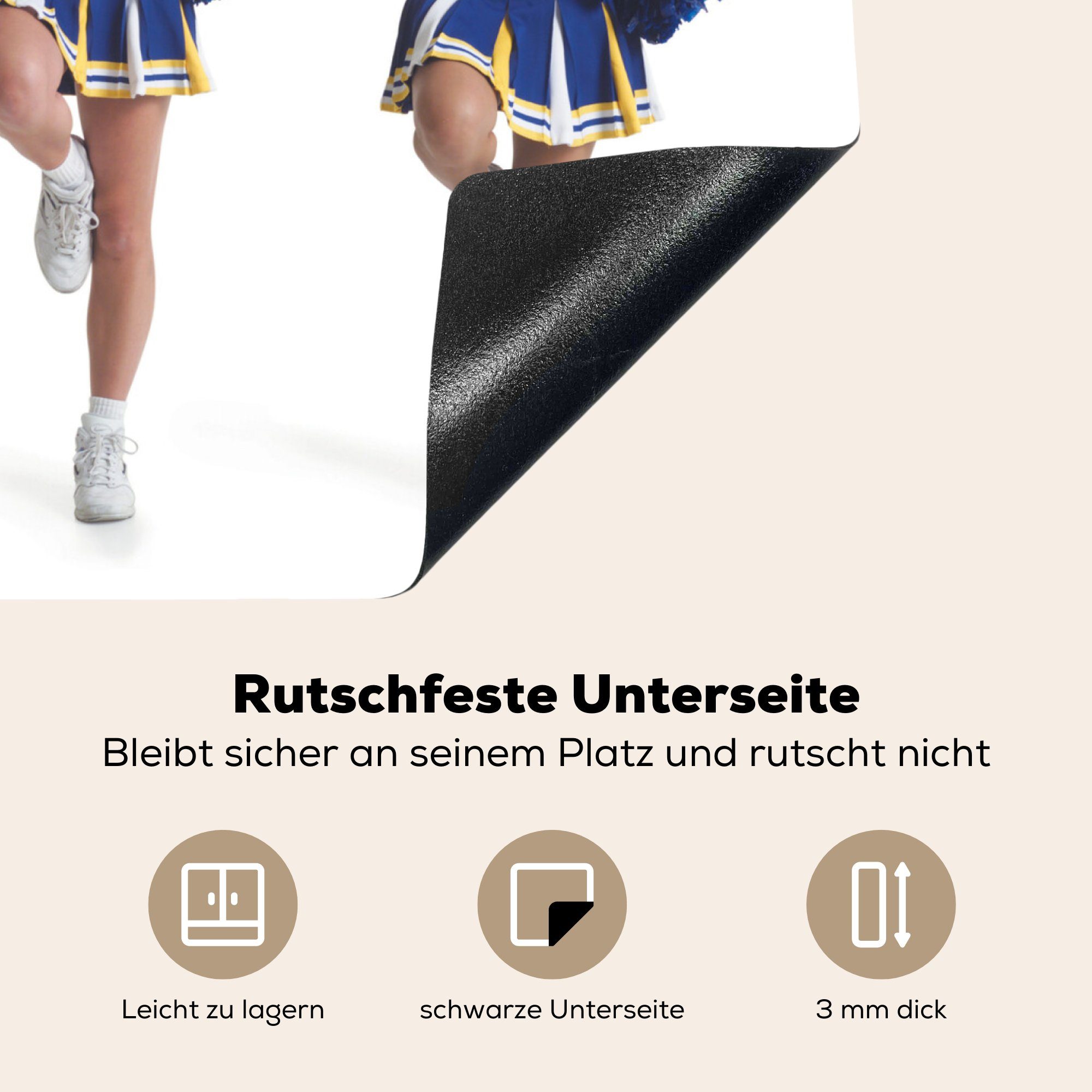 cm, Ceranfeldabdeckung 59x52 Pompon für halten die Teenager Induktionsmatte einen Drei Luft, als tlg), (1 Cheerleader die MuchoWow Vinyl, Herdblende-/Abdeckplatte küche, in