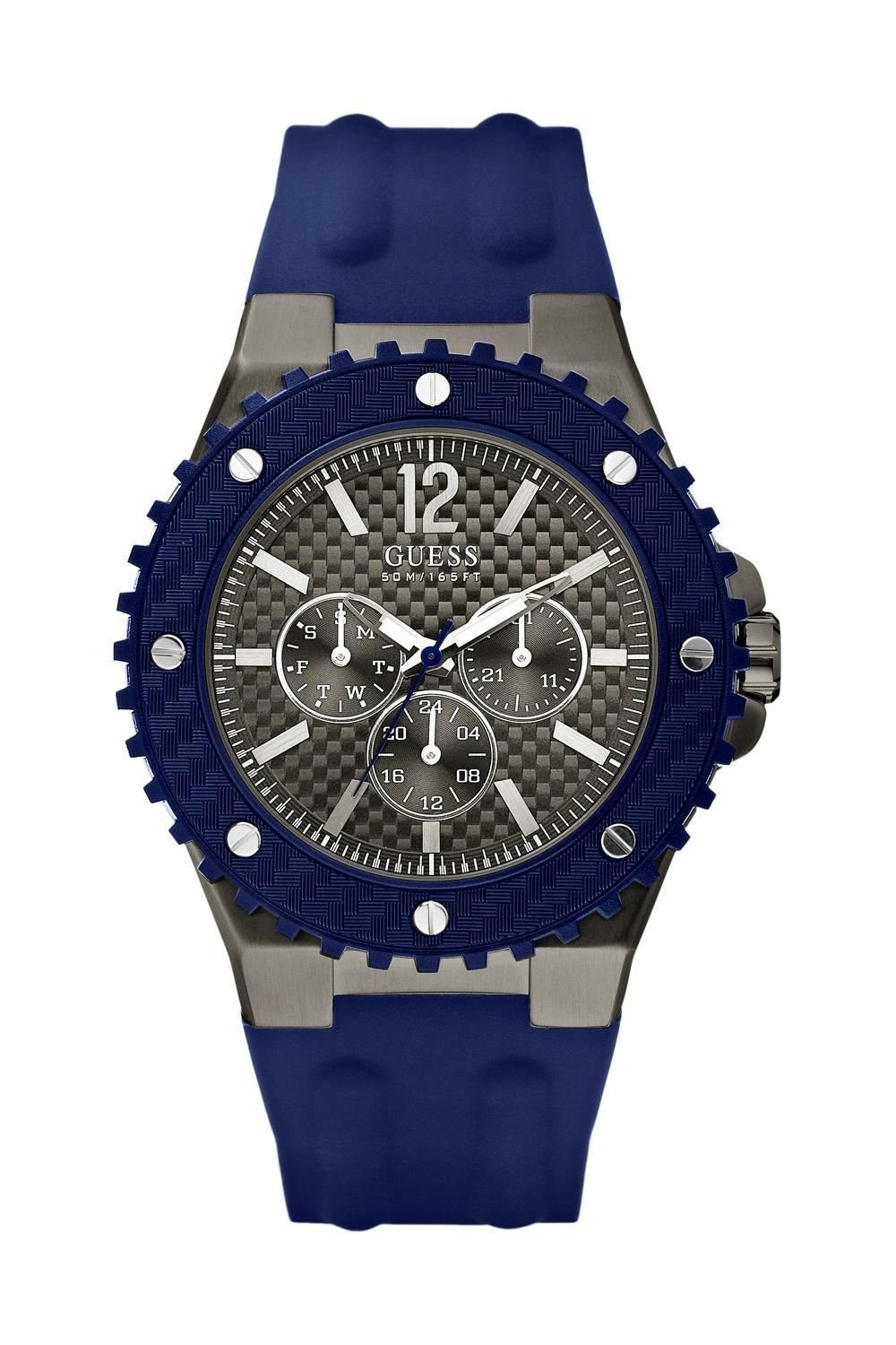 Guess Multifunktionsuhr Armbanduhr Edelstahl Kunststoff Blau Grau Datum Ana günstig online kaufen