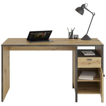 Lomadox Schreibtisch INDORE-10, Büromöbel Set, Industrial Look, Artisan Eiche Nb./Stahl dunkel