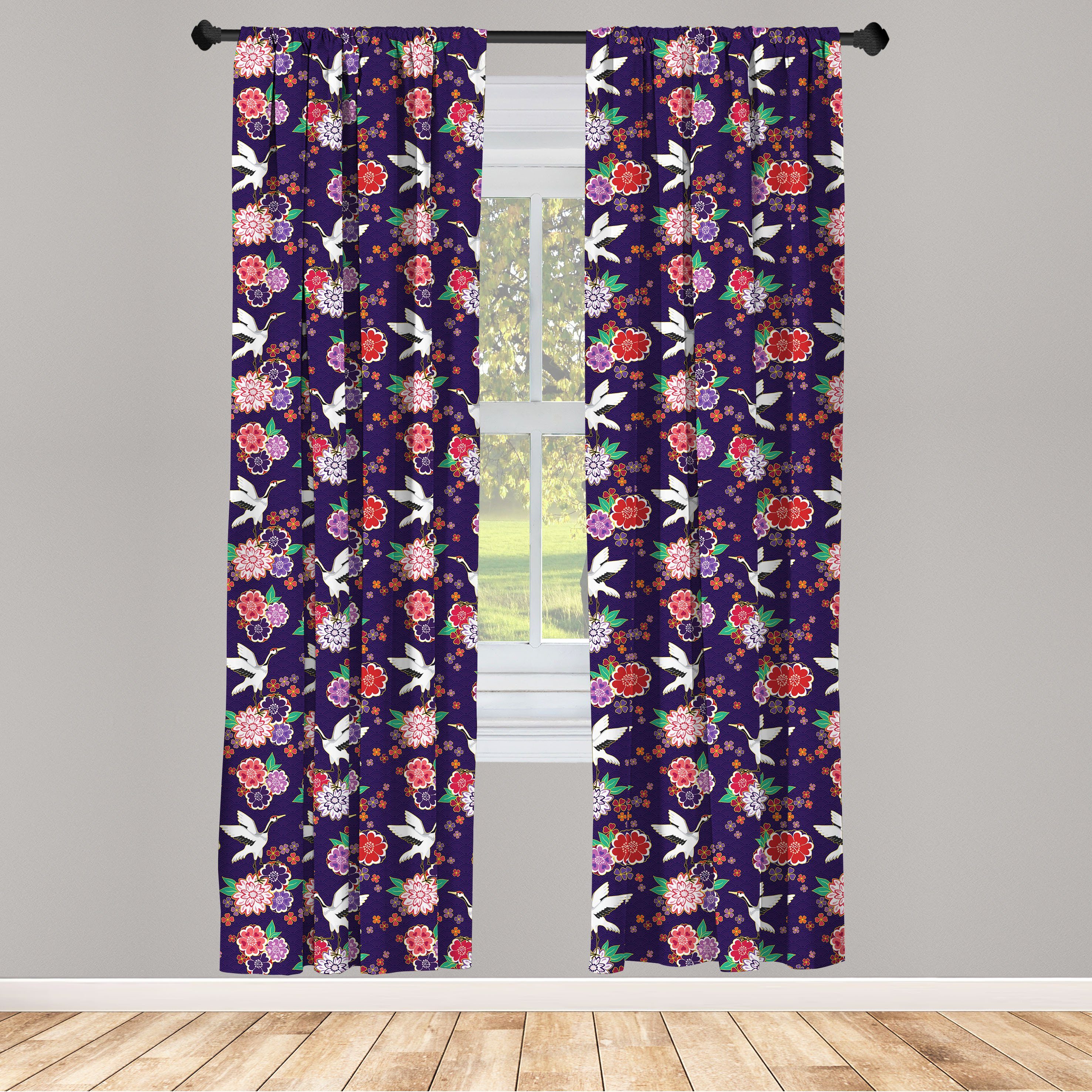 Gardine Vorhang für Wohnzimmer Schlafzimmer Dekor, Abakuhaus, Microfaser, Vögel Fliegen Kran und Blumen