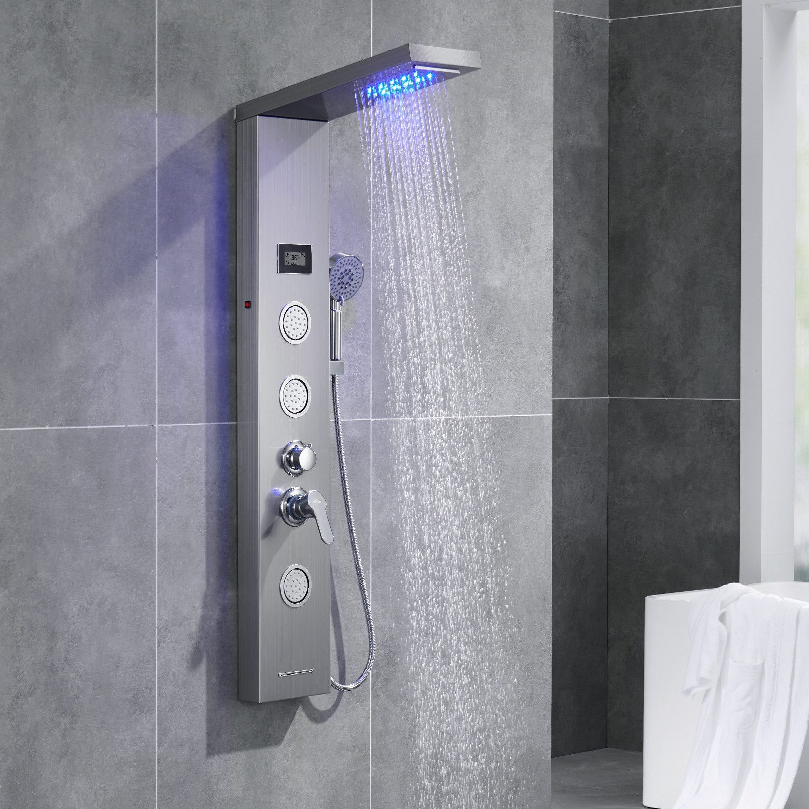Auralum Duschsystem 5-Funktion LED Duschpaneel Badezimmer günstig online kaufen