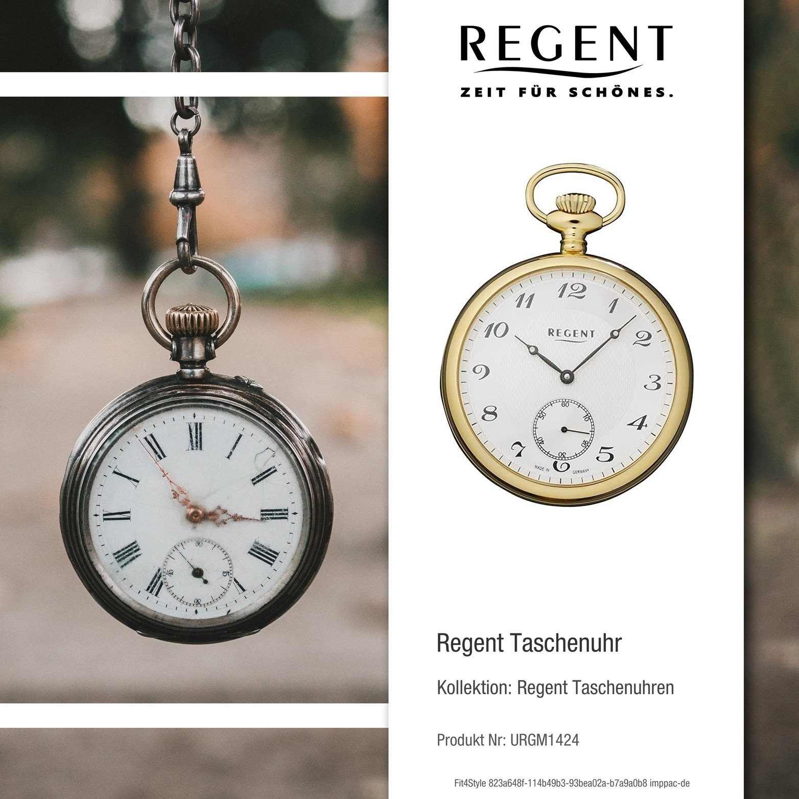 Regent Taschenuhr Regent Herren (Analoguhr), Herrenuhr, Gehäuse, Elegant, (ca. 53mm), groß Taschenuhr rundes silber