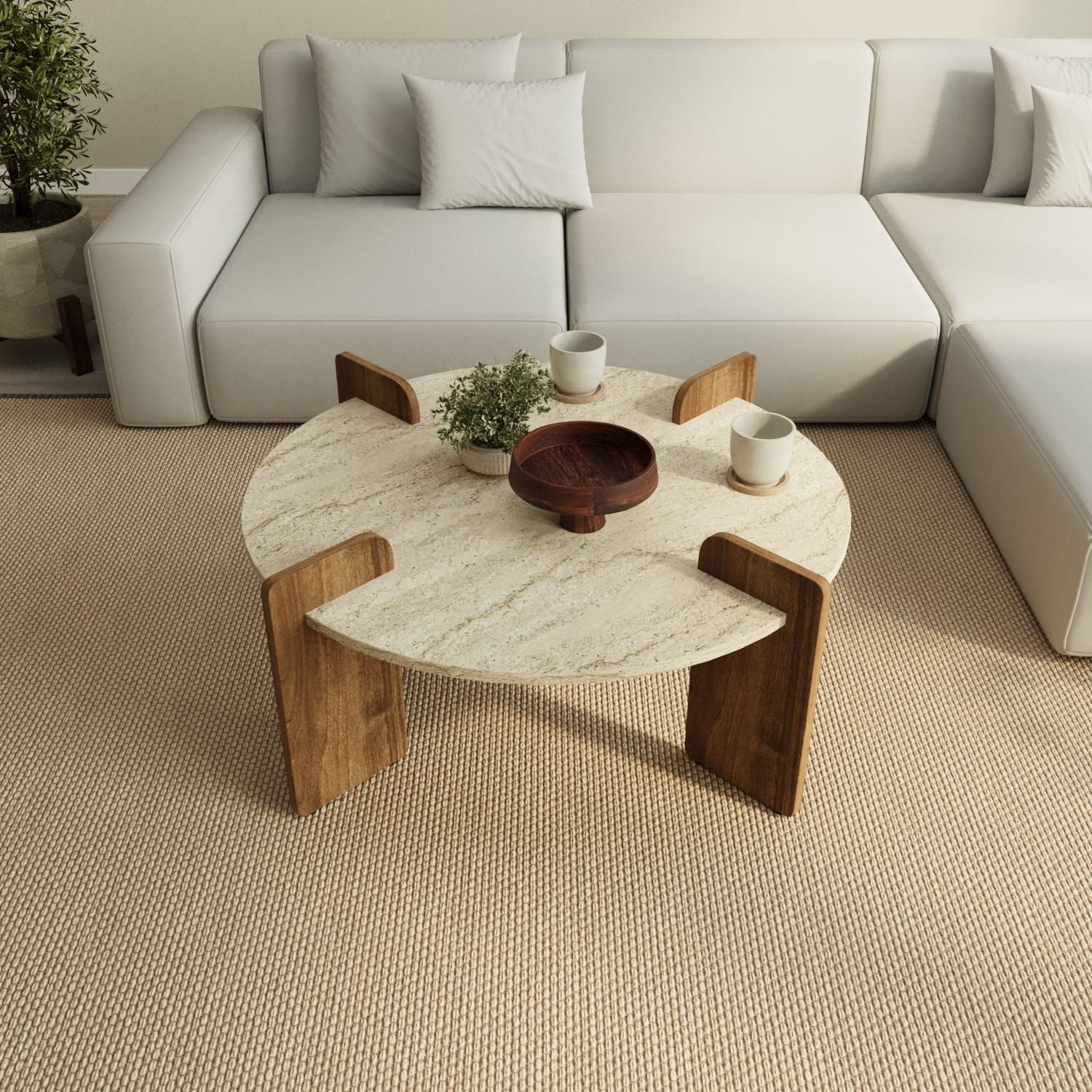 Skye Decor Couchtisch Siam Afrolli (1-St., 1 Tisch), Breite 90 cm, Travertin Walnuss Optik, Geräumige Tischplatte
