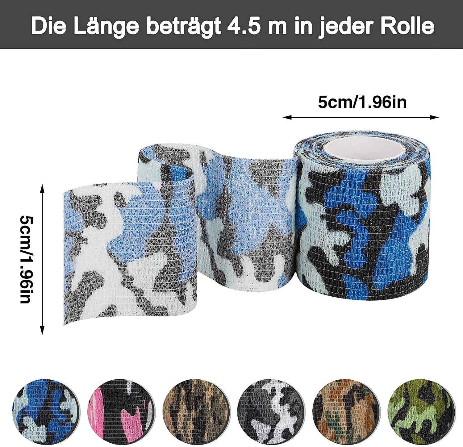 COOL-i ® Bandage 12 Rollen Camouflage Selbstklebender Bandage, Finger Handgelenk,Knie,Knöchel Verstauchungen &Schwellungen 5cm*4,5m