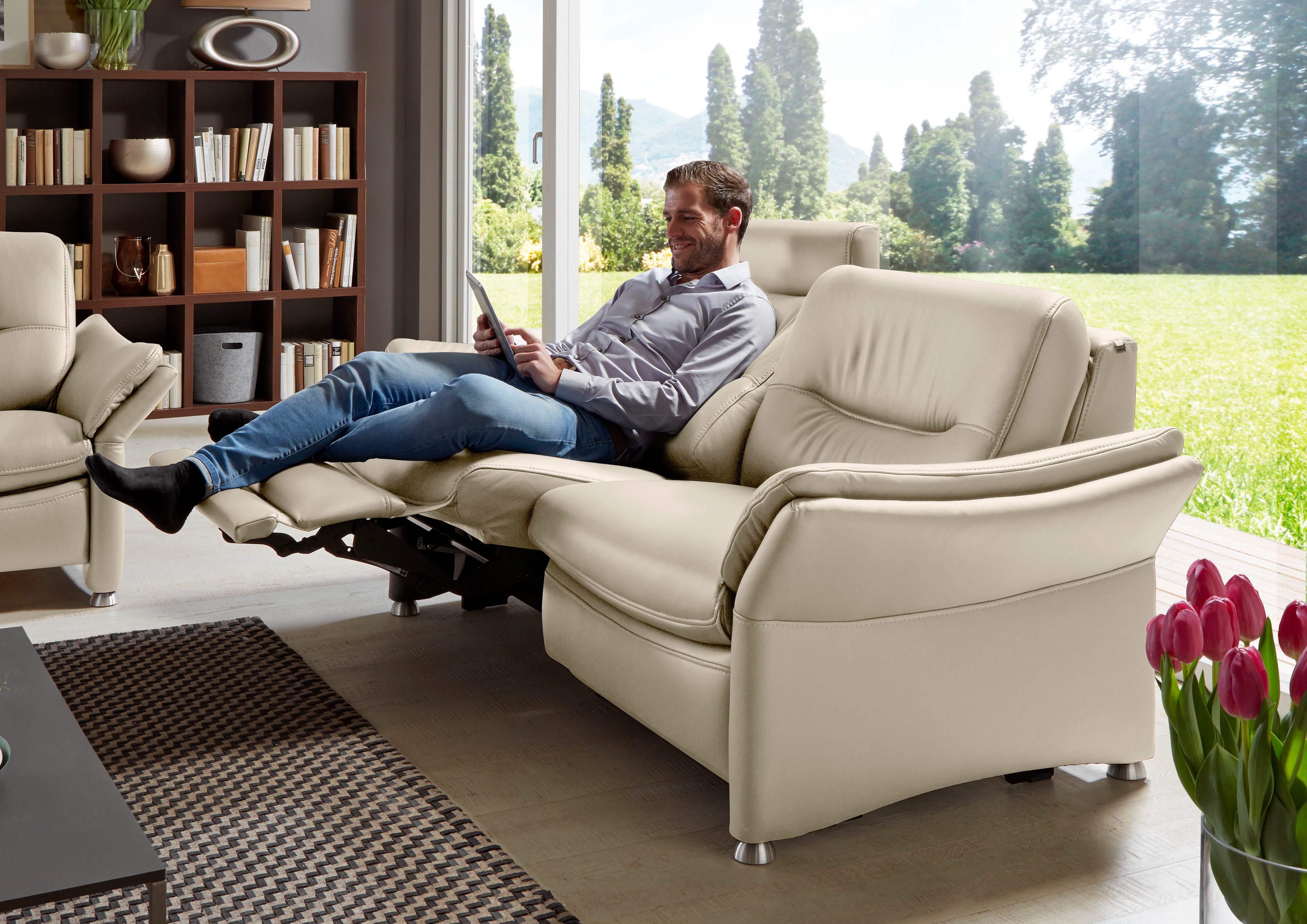 HUKLA 2,5-Sitzer HU-SF15058 Ledersofa, Breite 194 cm, aus Leder, optional Kopfstütze u. WallAway-Funktion