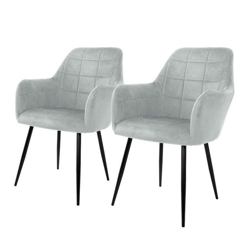 ML-DESIGN Stuhl Esszimmerstühle mit Rücken und Armlehnen aus Ergonomische Stühle (2 St), 2er Set Küchenstühle Grau 58x60x84cm aus Samt mit Metallbeine