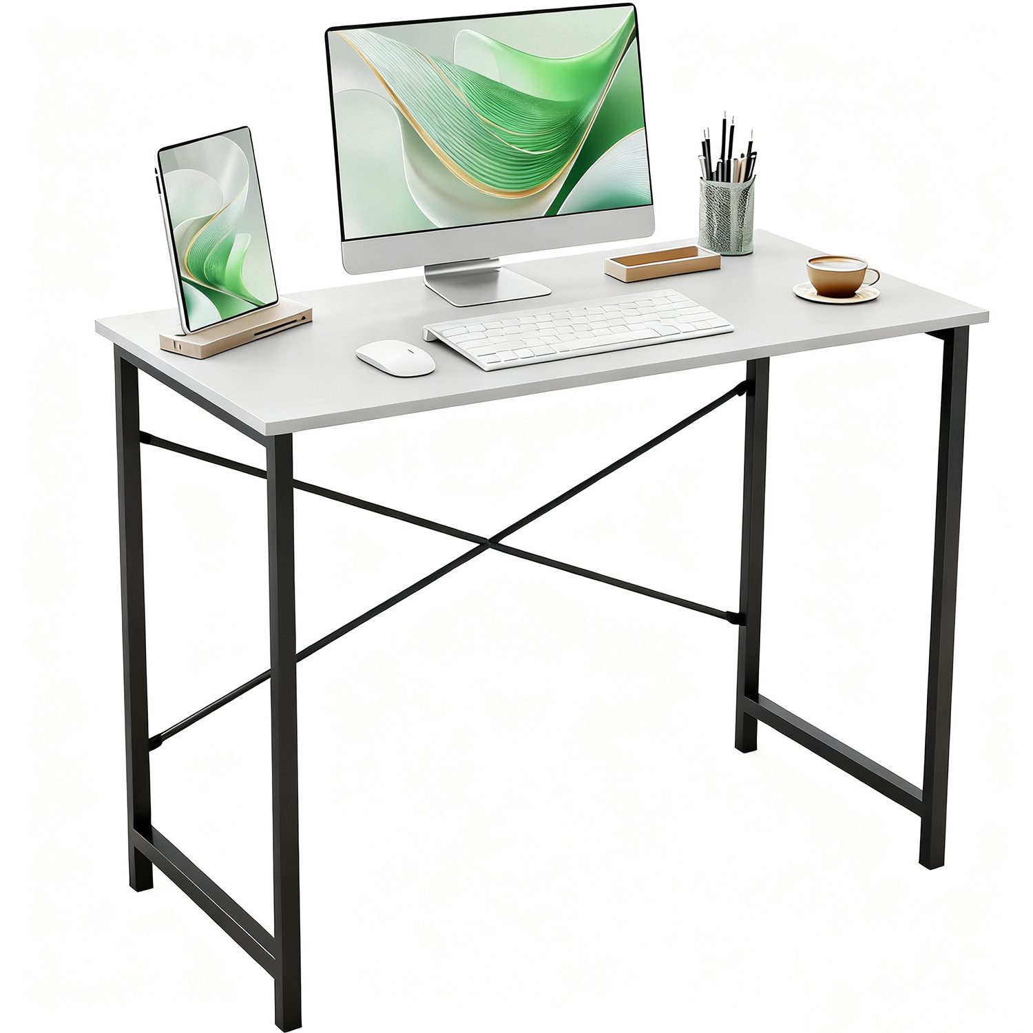 Refined Living Computertisch Schreibtisch Gaming tisch Computertisch Bürotisch 50x80/100cm (Weiß/Braun/Holzfarbe/Schwarz, Stabiler Metallrahmen, Moderner einfacher PC-Schreibtisch, Officetisch für Home Office), Kleiner Studierschreibtisch für kleinen Raum, einfacher Stil Büro