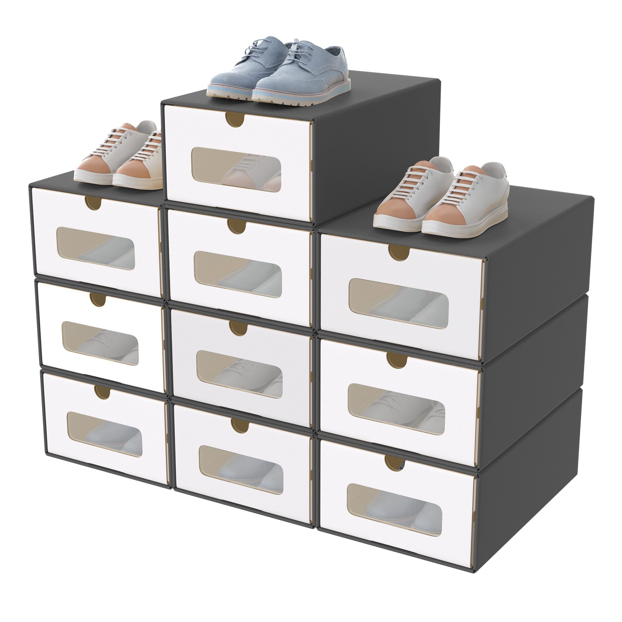 FIVMEN Schuhbox Stapelbar Schuhboxen mit Deckel & Transparent Sichtfenster Praktische (10 St), Stauraum Organizer für Schuhe