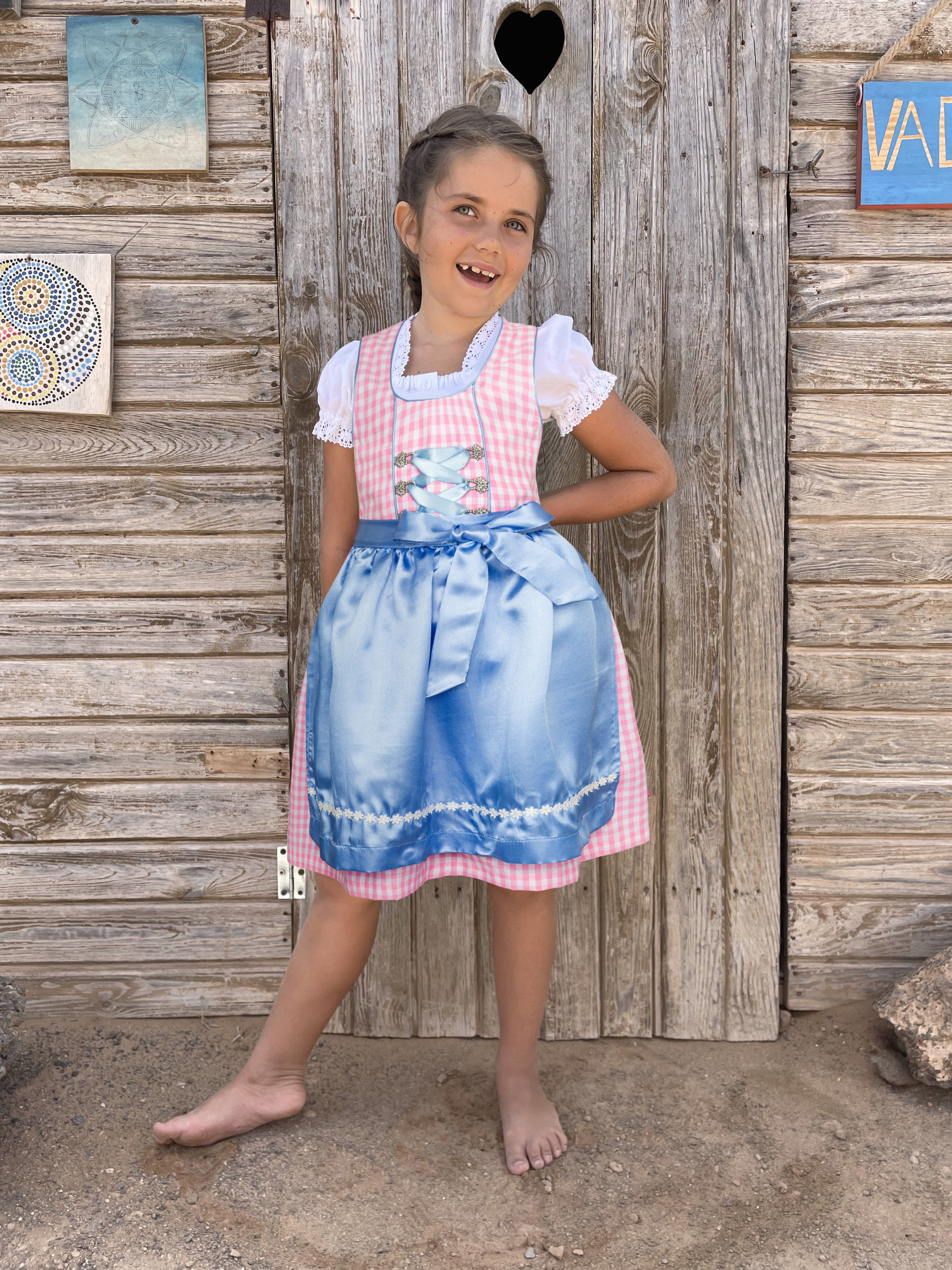 Ramona Lippert Dirndl Mia kariert rosa blau Kinderdirndl für Mädchen mit Bluse