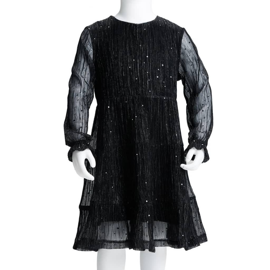 vidaXL Druckkleid Kinderkleid mit Langen Ärmeln Schwarz 92